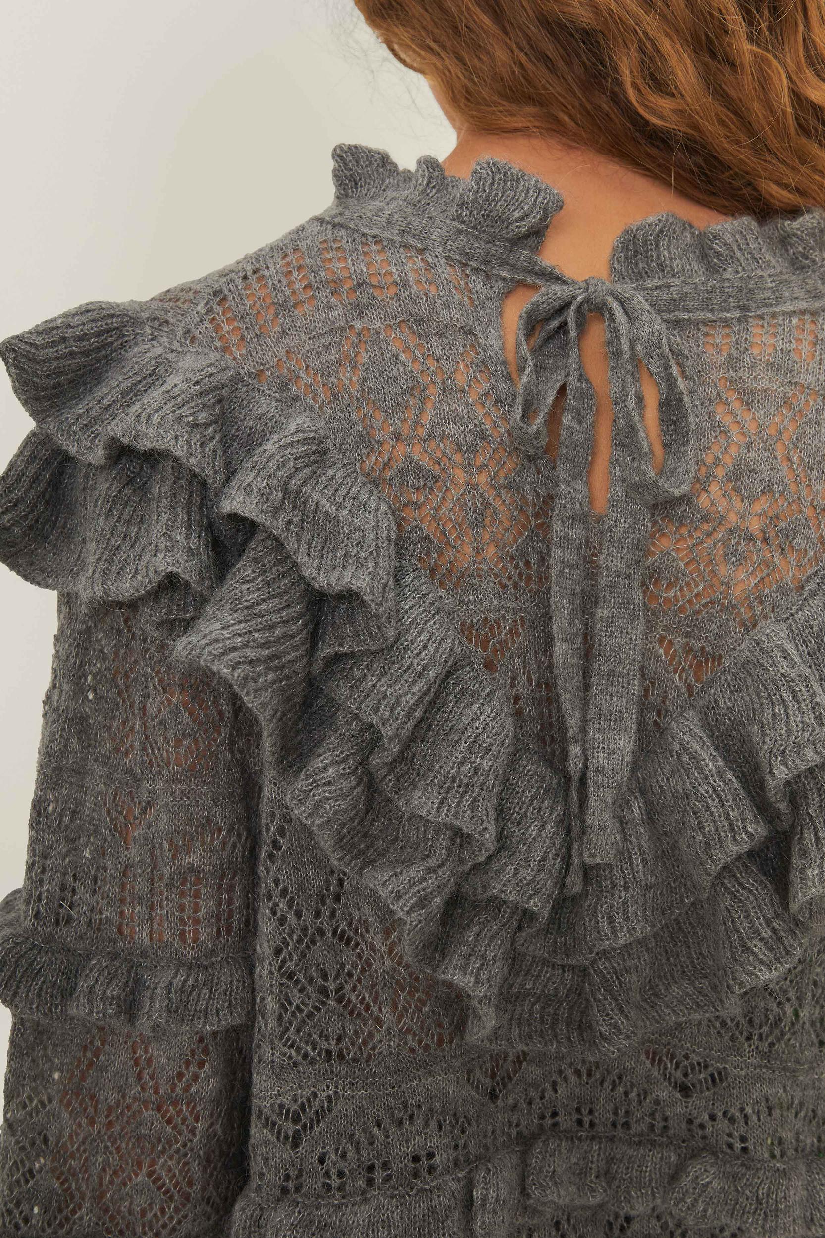 Grey Ruffles Knit Sweater Product Image
