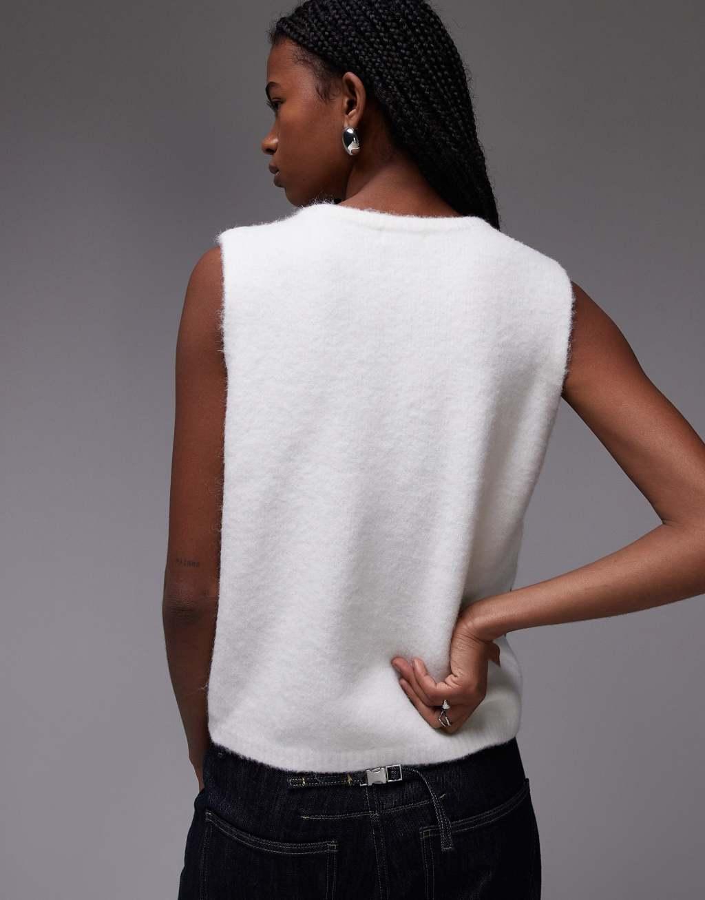 Topshop knit gold button tank in ivory Product Image