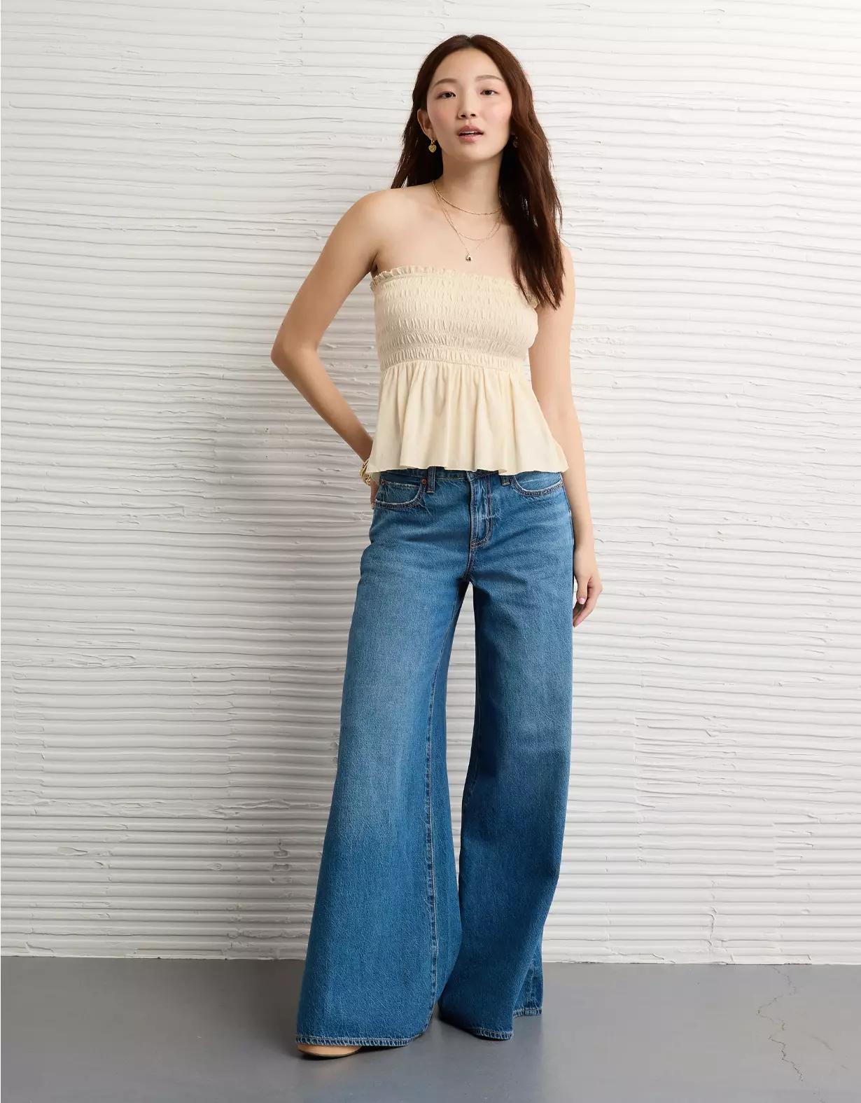 AE Sunchaser Knit Ruffle Smocked Tube Top Product Image