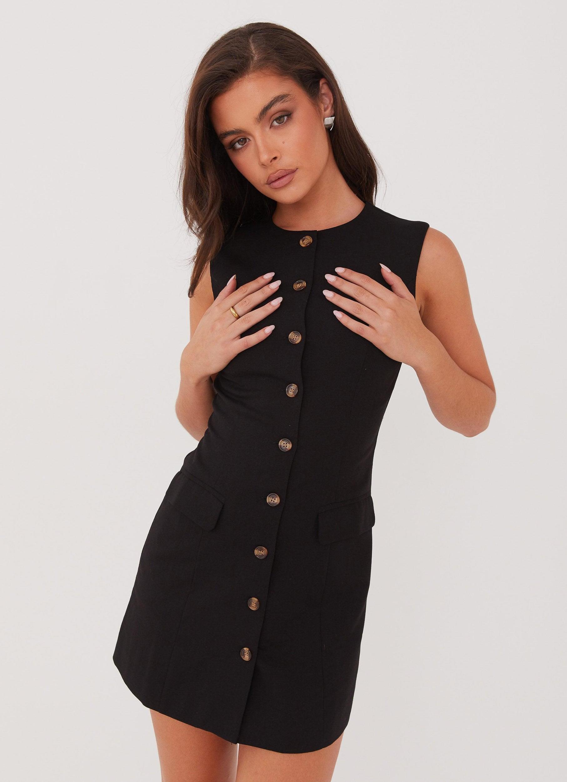 Castello Fiore Linen Mini Dress - Black Product Image