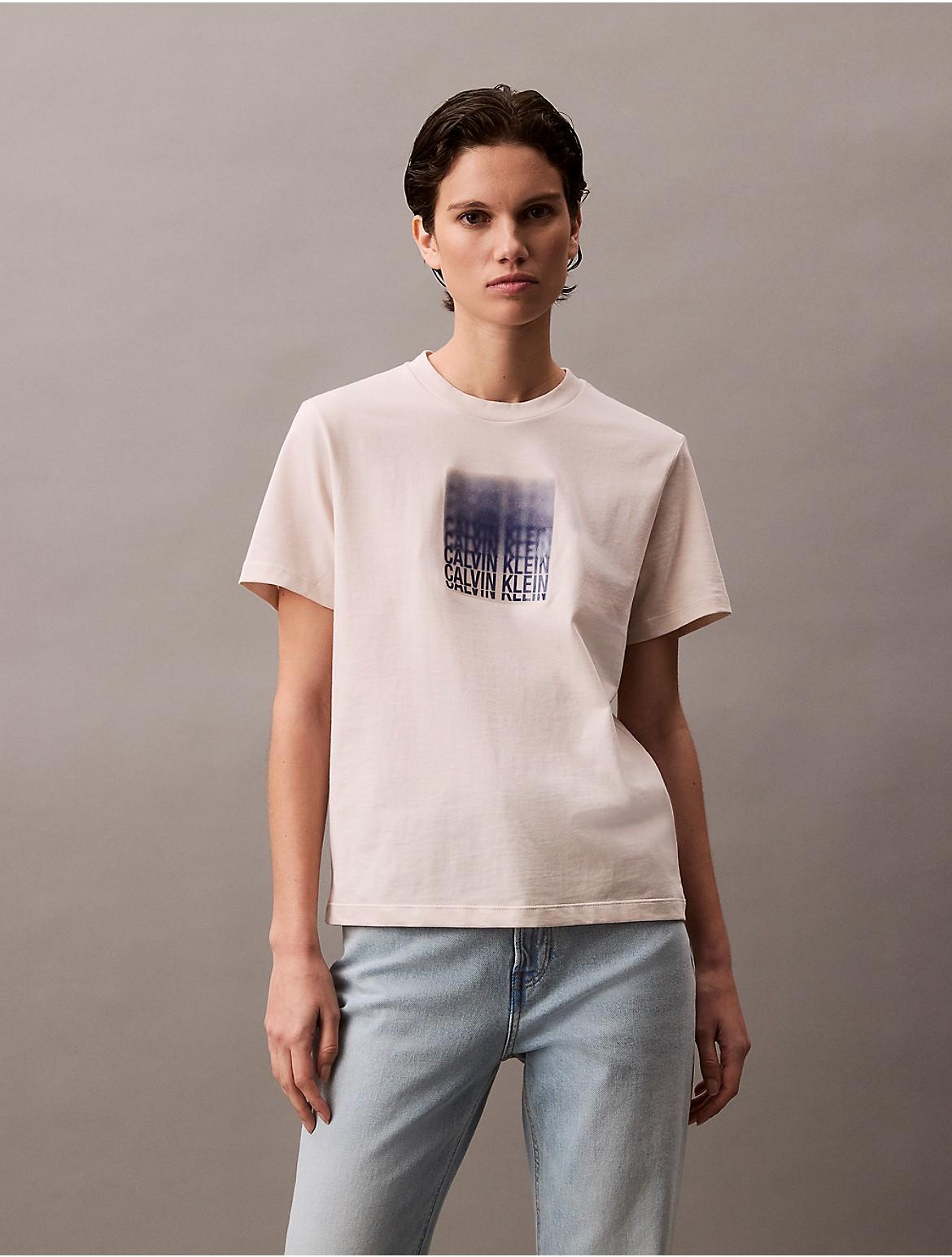 Calvin Klein Womens Blur Logo Graphic Classic T-Shirt - White Product Image