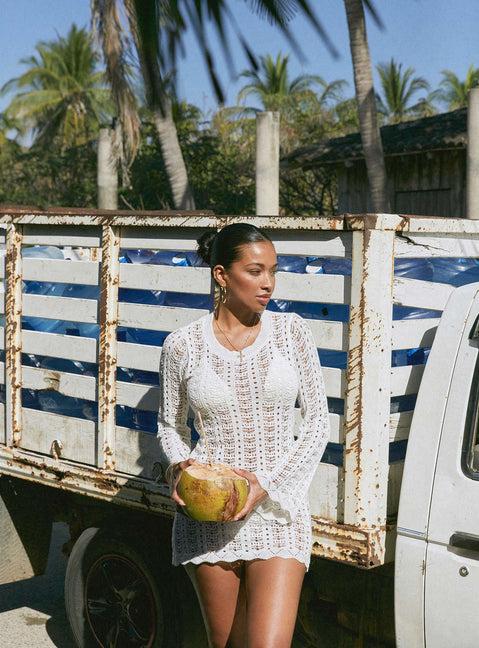 Crush Long Sleeve Mini Dress White Product Image