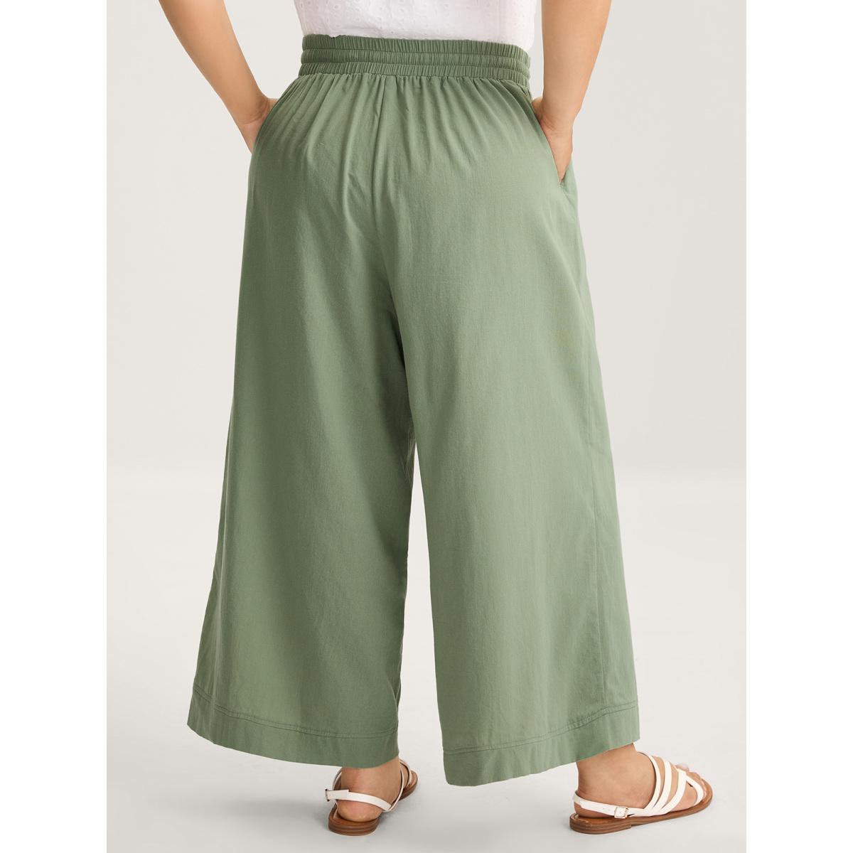 Plus Size Shirred Drawstring Solid Wide-Leg Pants Women Mint Leisure Wide Leg Mid Rise Casual Pants BloomChic 28/5X Product Image