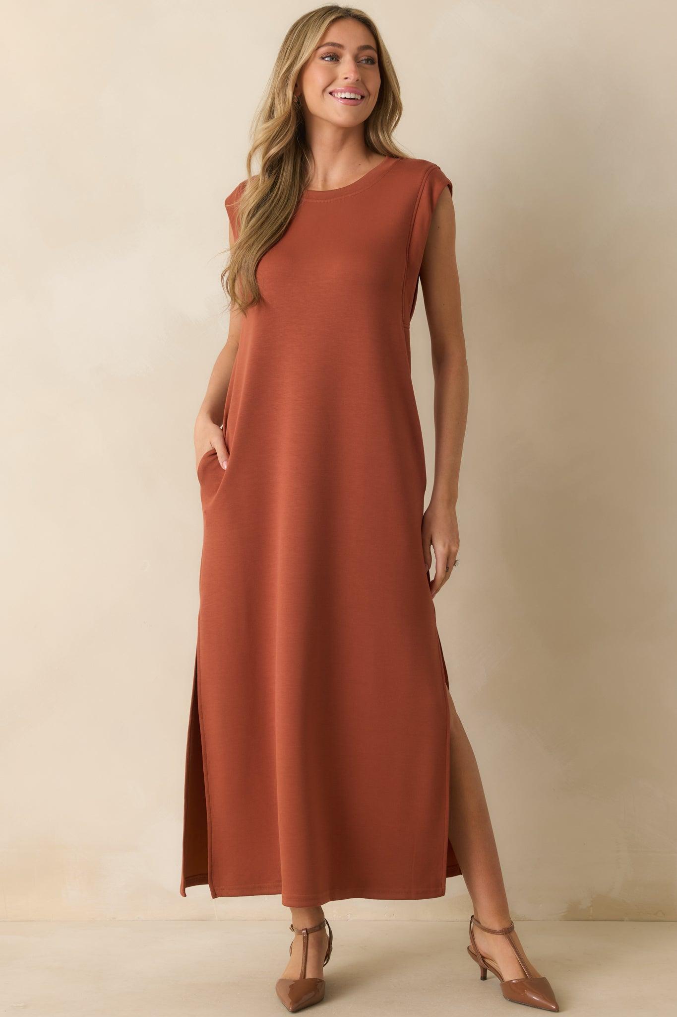Between Now And Then Terracotta Cotton Sleeveless Maxi Dress L / Terracotta Product Image