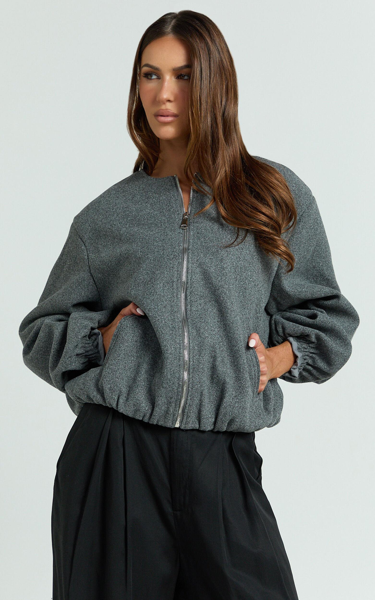 Marvin Jacket - Wool Look Bomber Jacket in Charcoal Product Image