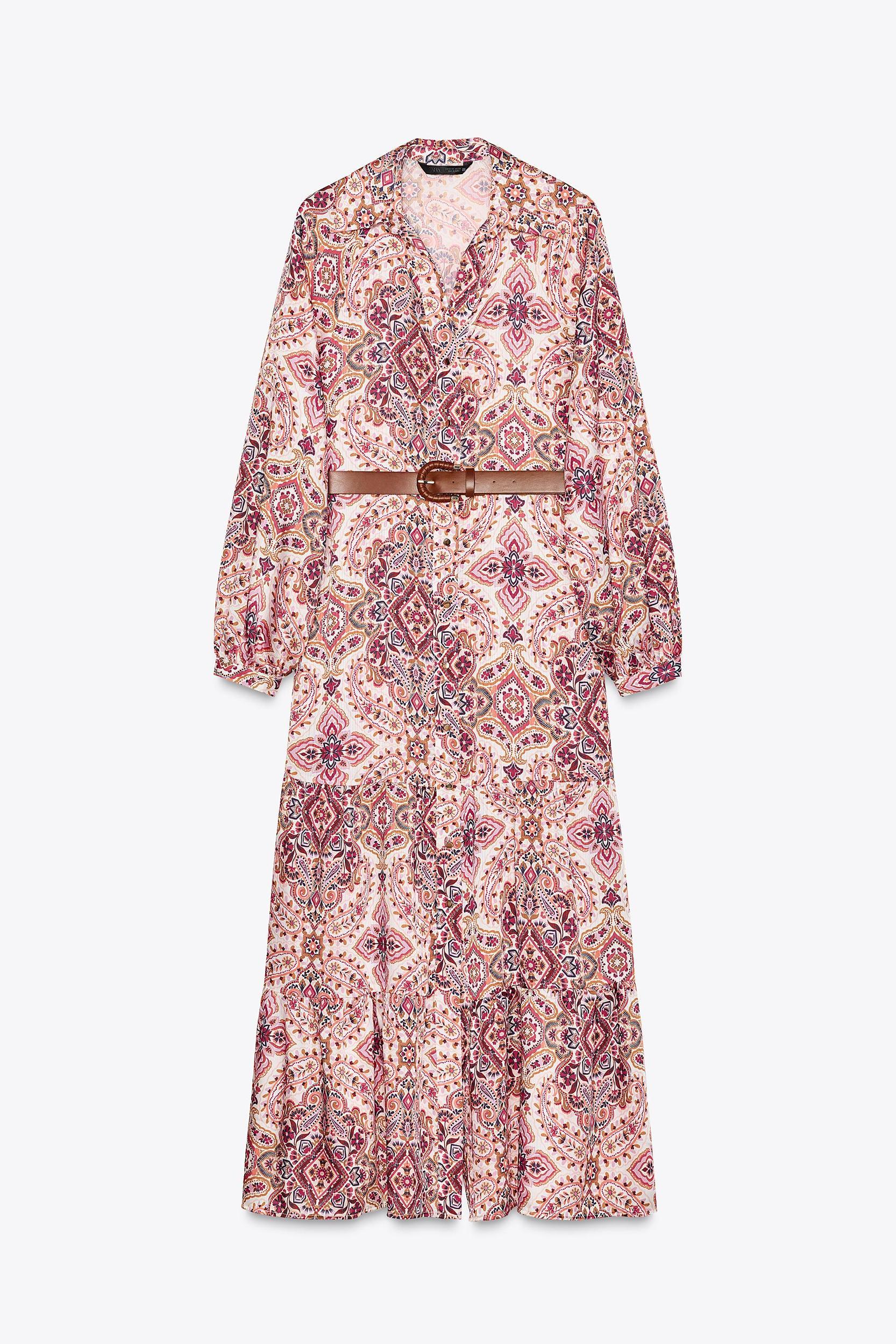 BELTED PRINTED MIDI DRESS Product Image