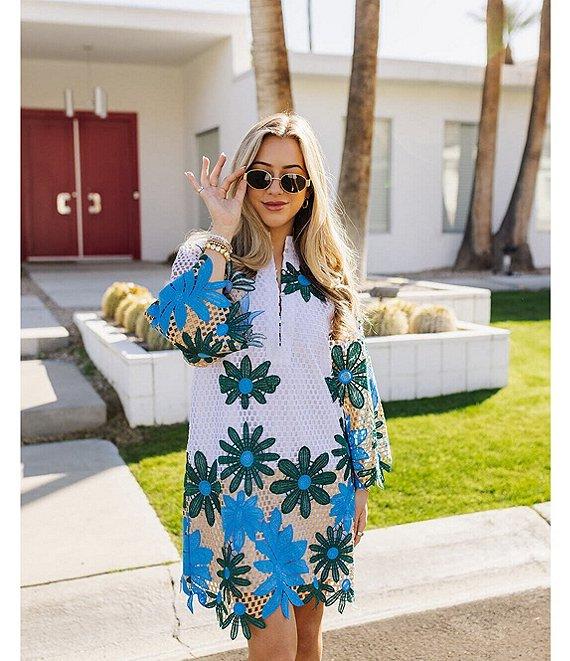 J.Marie Coleen Lace High Neck 3/4 Sleeve Mini Shift Dress Product Image