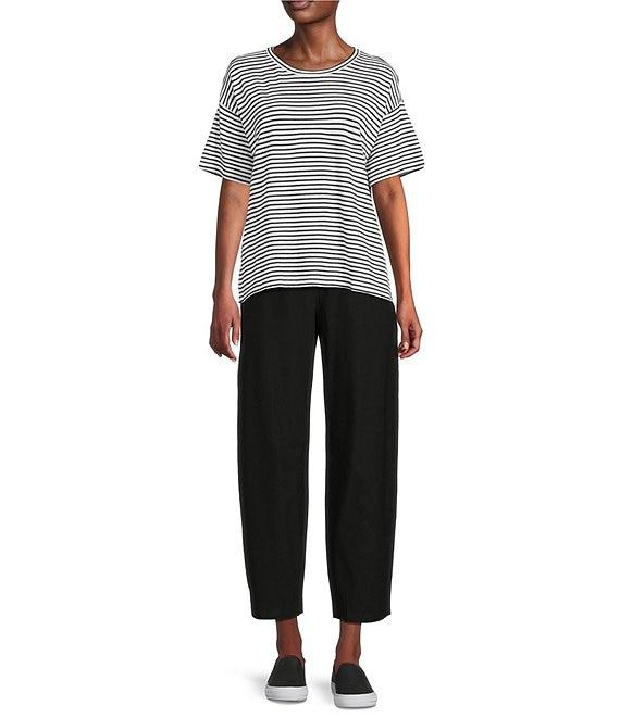Eileen Fisher Organic Cotton Stripe Knit Crew Neck Short Sleeve Box Top Product Image