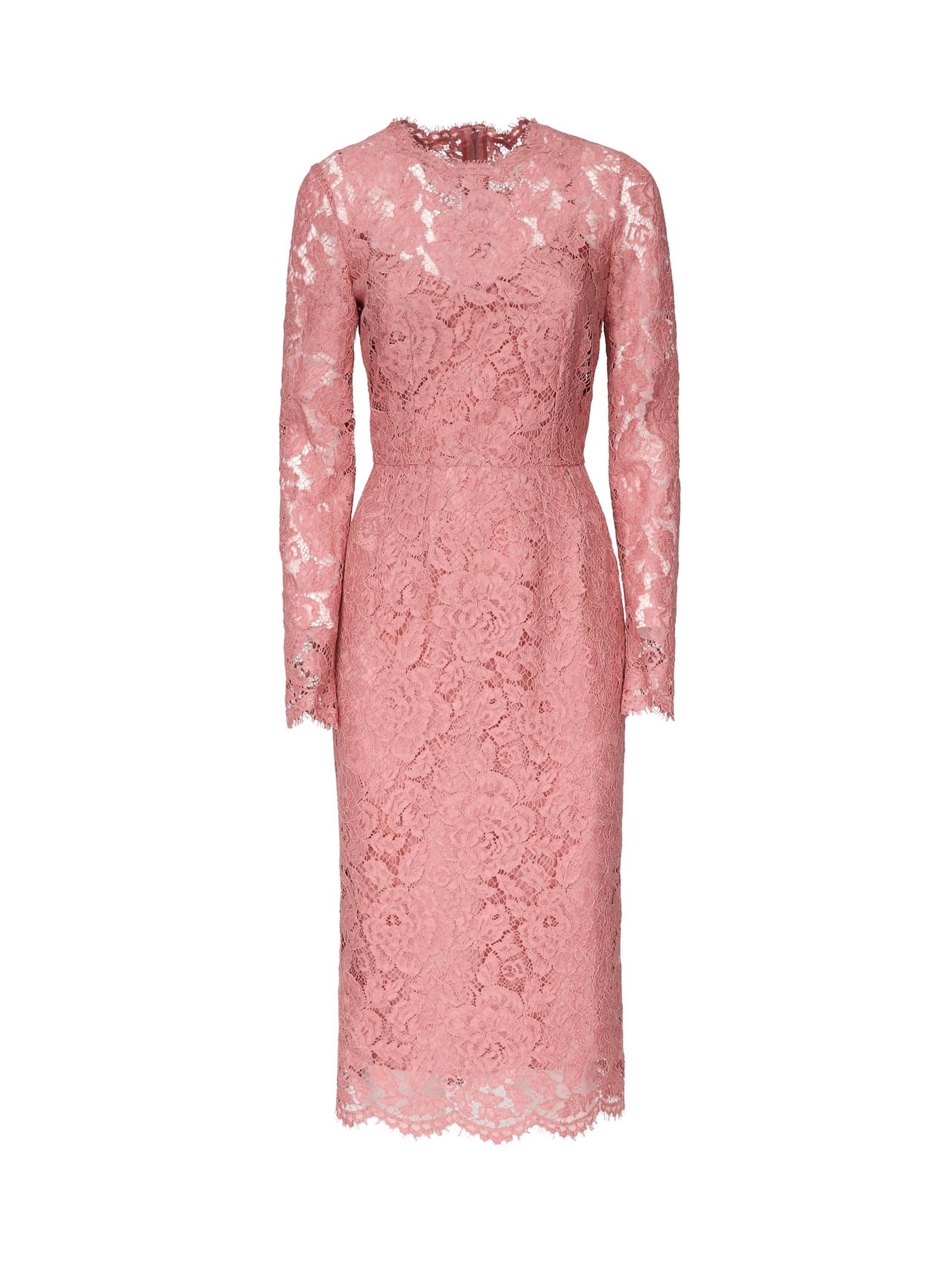 DOLCE & GABBANA Pink Lace Tube Longuette Dress Product Image