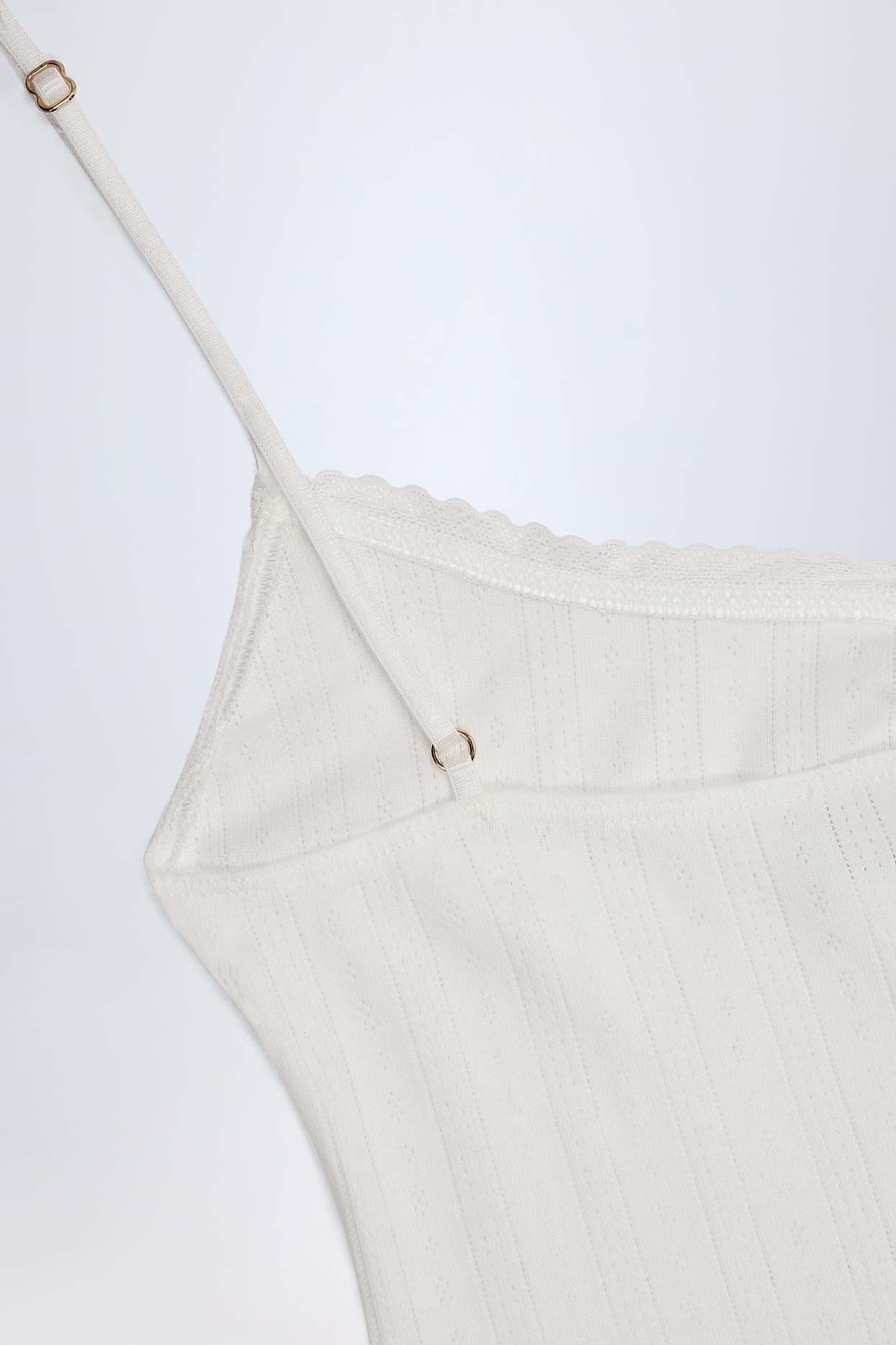 Pointelle Ruched A-Line Mini Dress in White Product Image