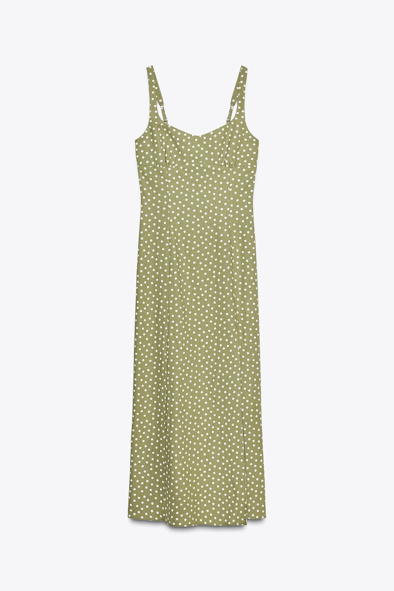 LINEN BLEND POLKA DOT MIDI DRESS Product Image