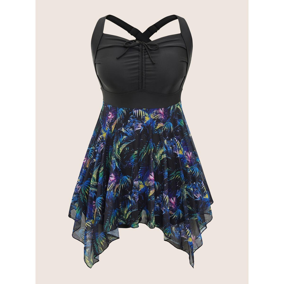 Mesh Adjustable Straps Plus Size Women Tropical Swim Dress Very Stretchy Bodycon Sleeveless V Neck Vacation Swim Dresses BloomChic Product Image