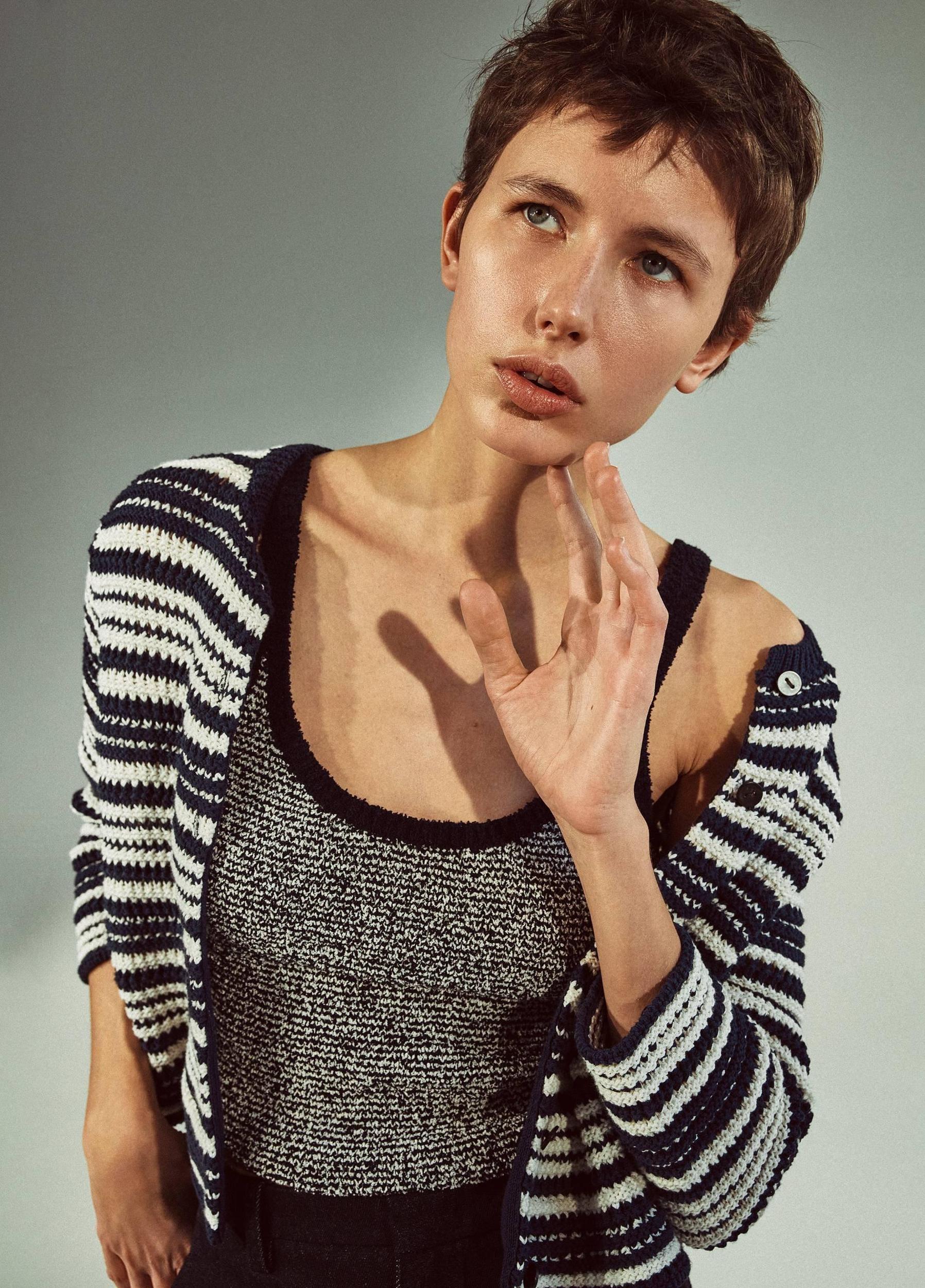 Textured Stripe Italian Cotton Cardigan Product Image