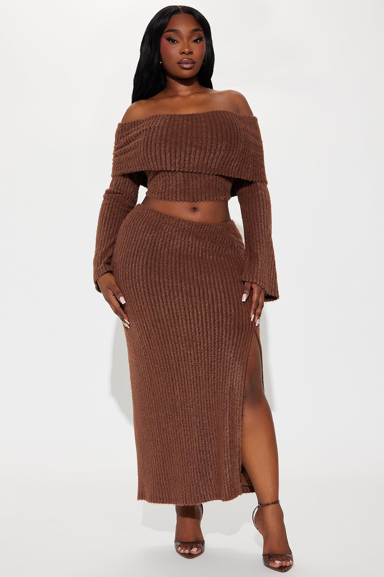 Always Sweet Sweater Skirt Set - Brown Product Image
