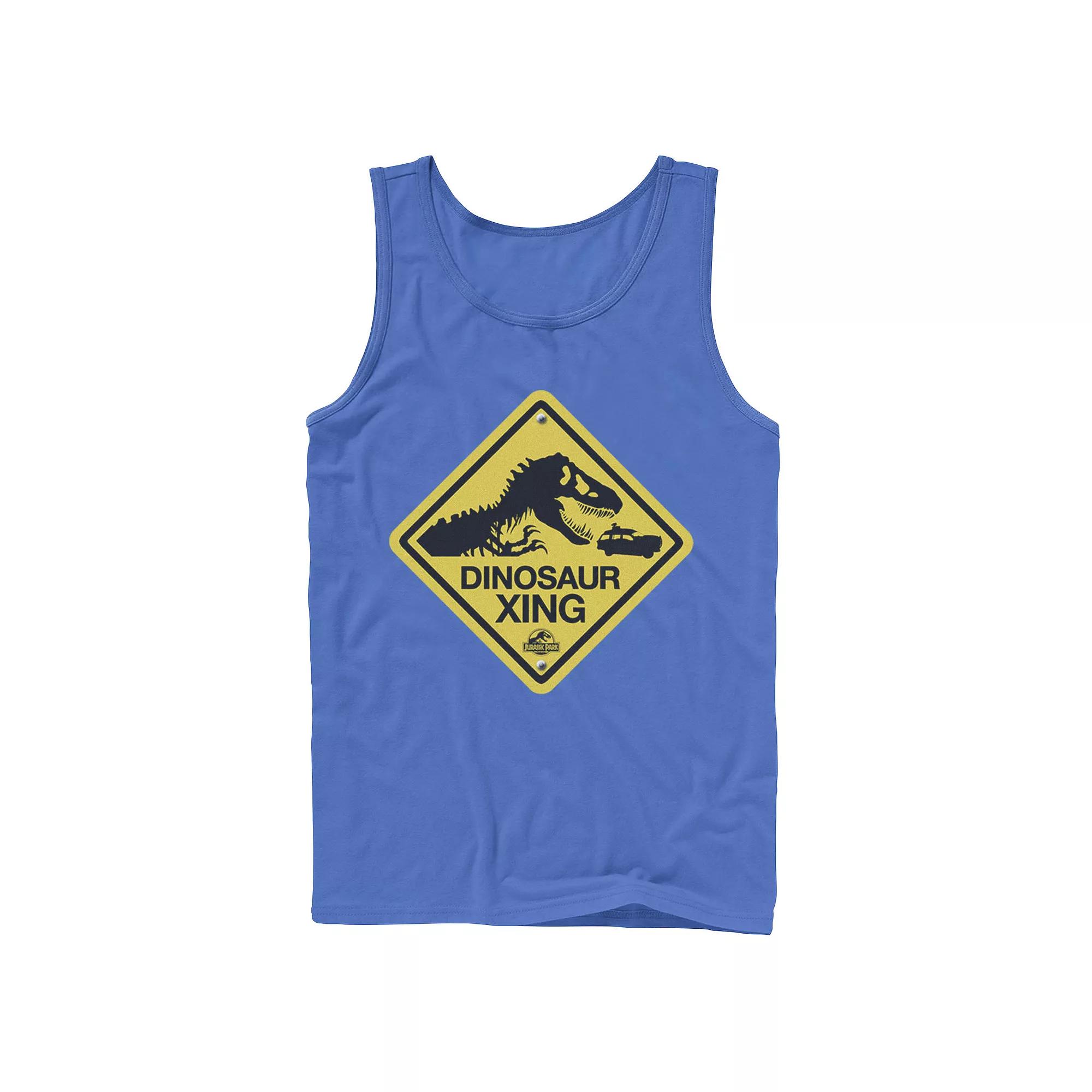 Men's Jurassic Park Dinosaur Crossing Yellow Sign Tank Top,  Product Image