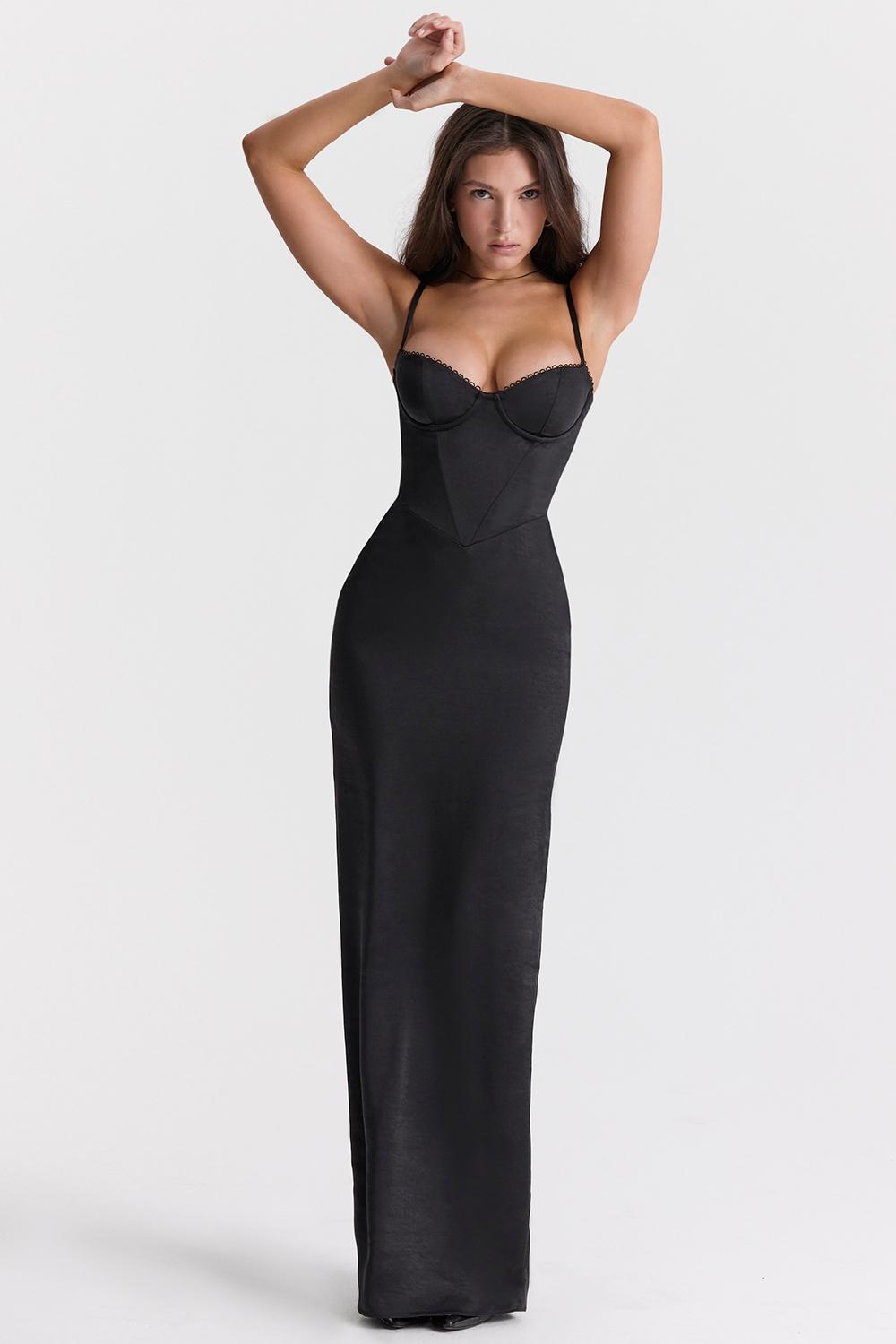 Stefania  black corset maxi dress Product Image