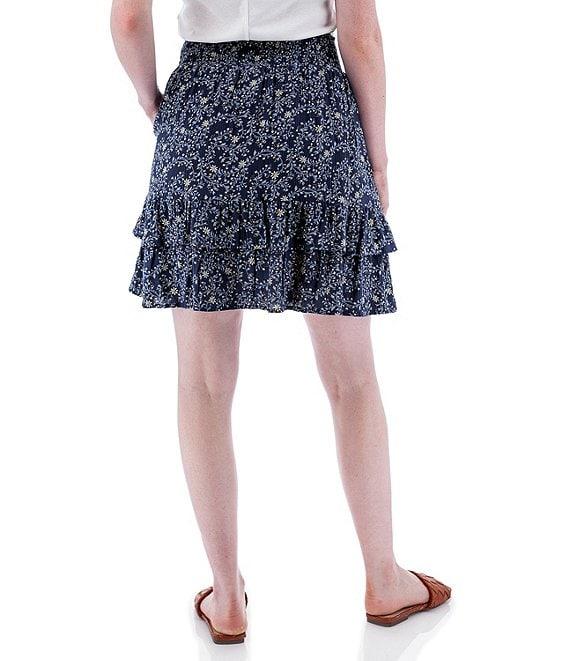 Aventura Francesca Floral Crepe Woven Wide Smocked Ruffle Pull-On Skirt Product Image