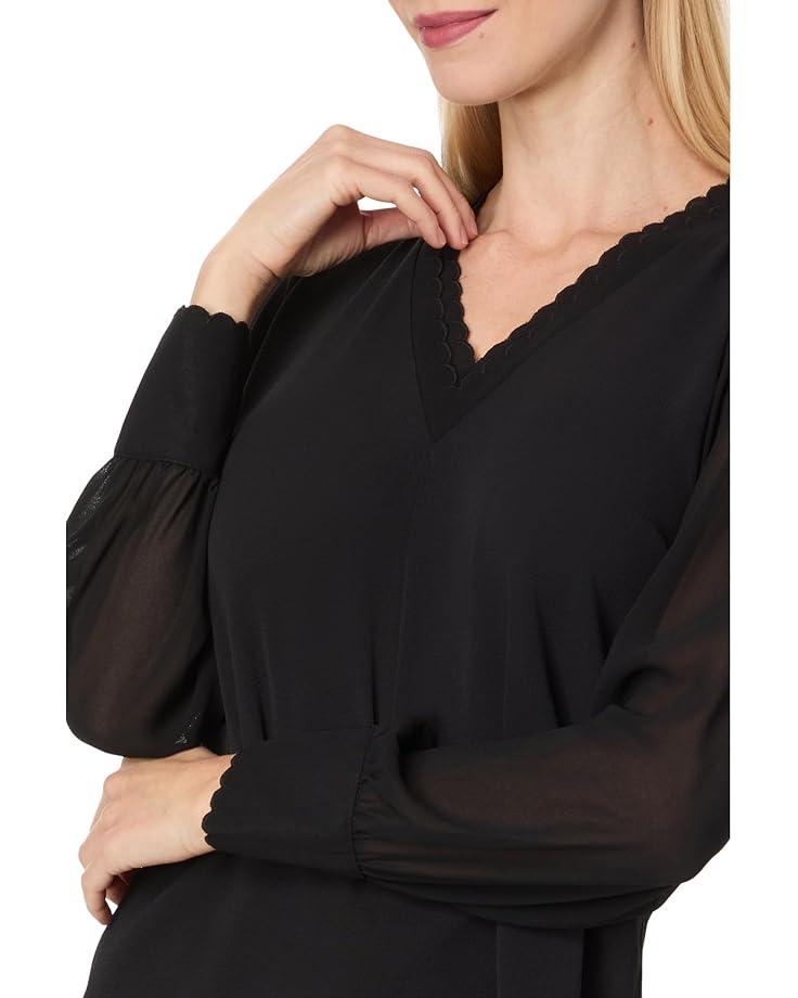 Elbow Sleeve Open Collar Blouse Product Image