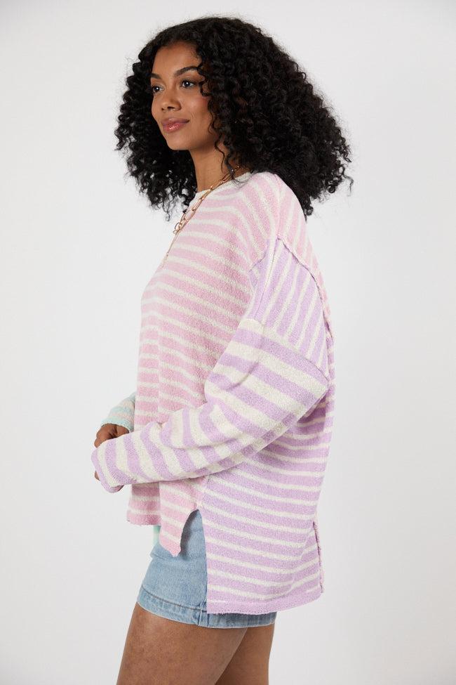 Kind Hearts Colorblock Mint/Pink/Purple Multi Stripe Sweater FINAL SALE Product Image