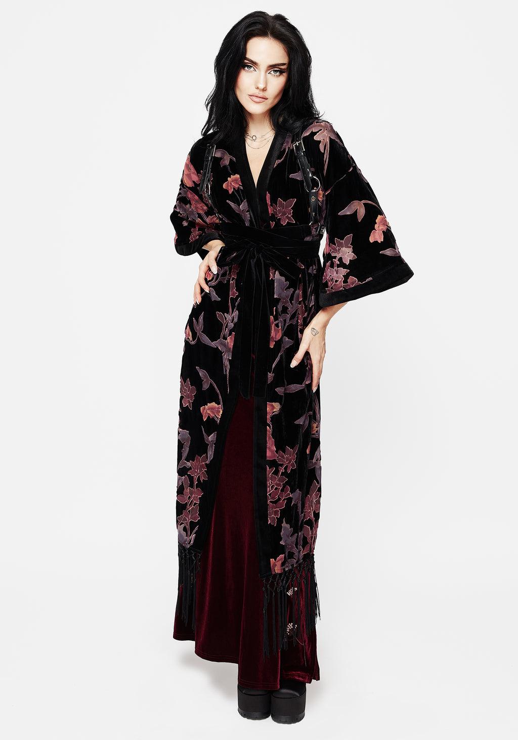 Waterlily Burnout Fringe Trim Longline Kimono Product Image