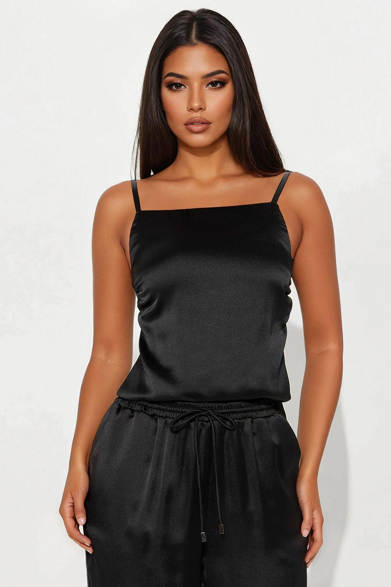 Take A Look Satin Wide Leg Pant Set - Black Female Product Image