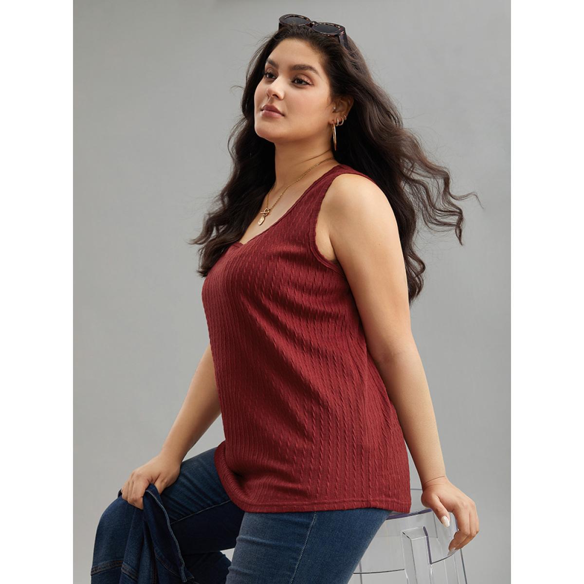 Plus Size Plain Texture Square Neck Tank Top Women Scarlet Casual Texture Square Neck Dailywear Tank Tops Camis BloomChic 12/L Product Image