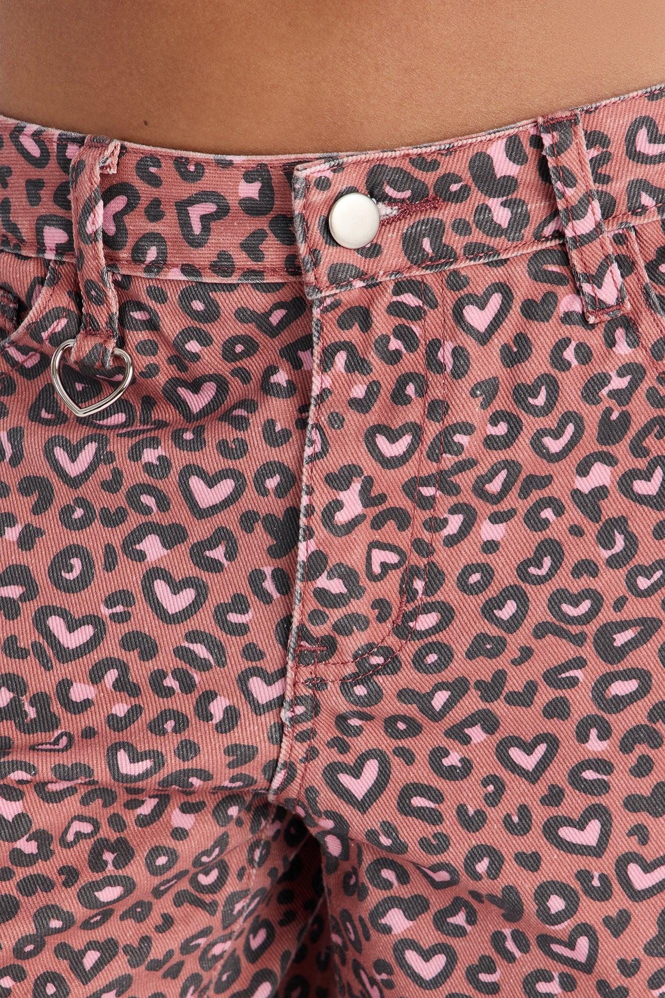 Wild At Heart Cheetah Print Denim Jorts - Pink/combo Female Product Image