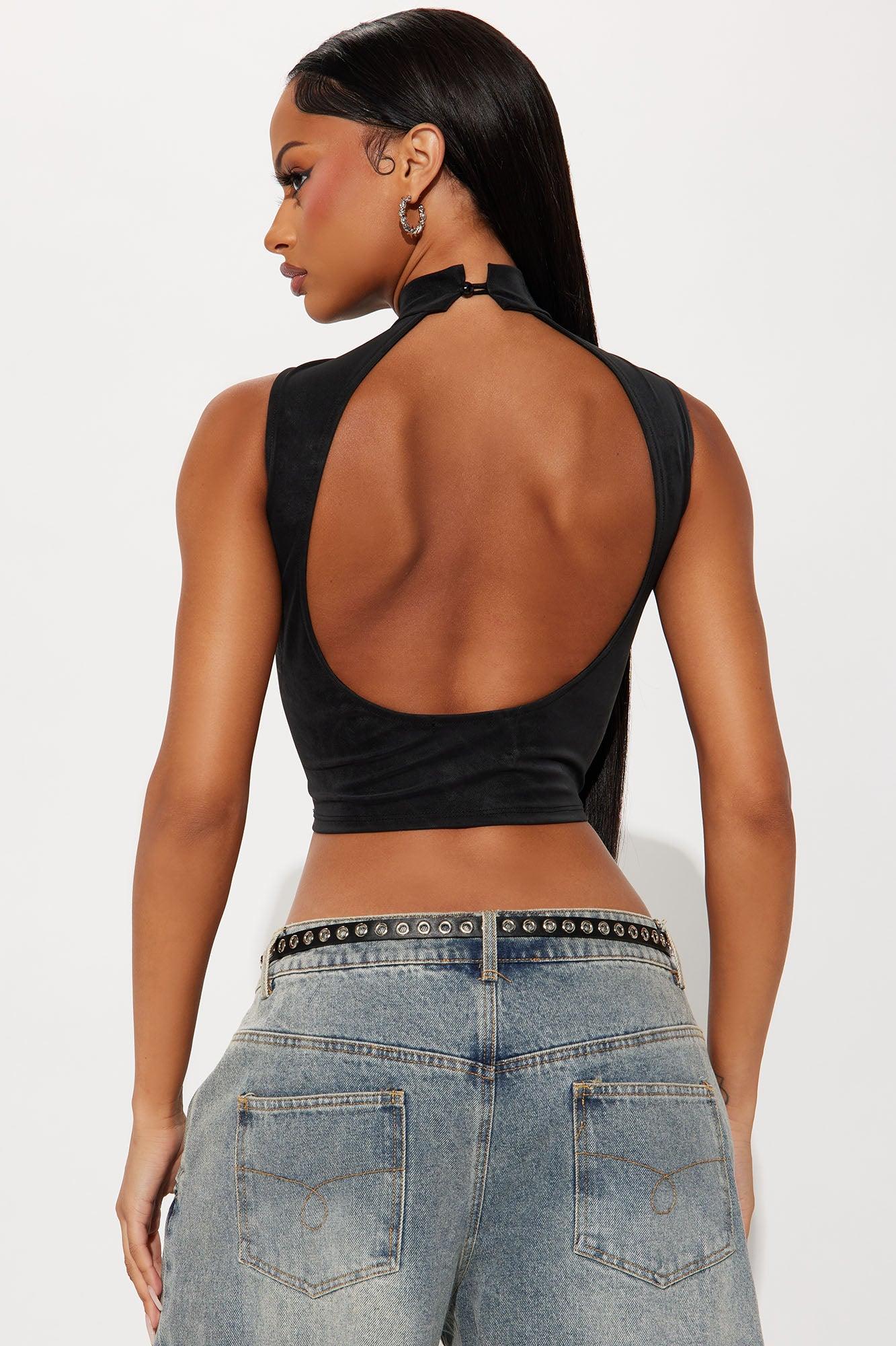 Molly Faux Leather Mock Neck Top - Black Female Product Image