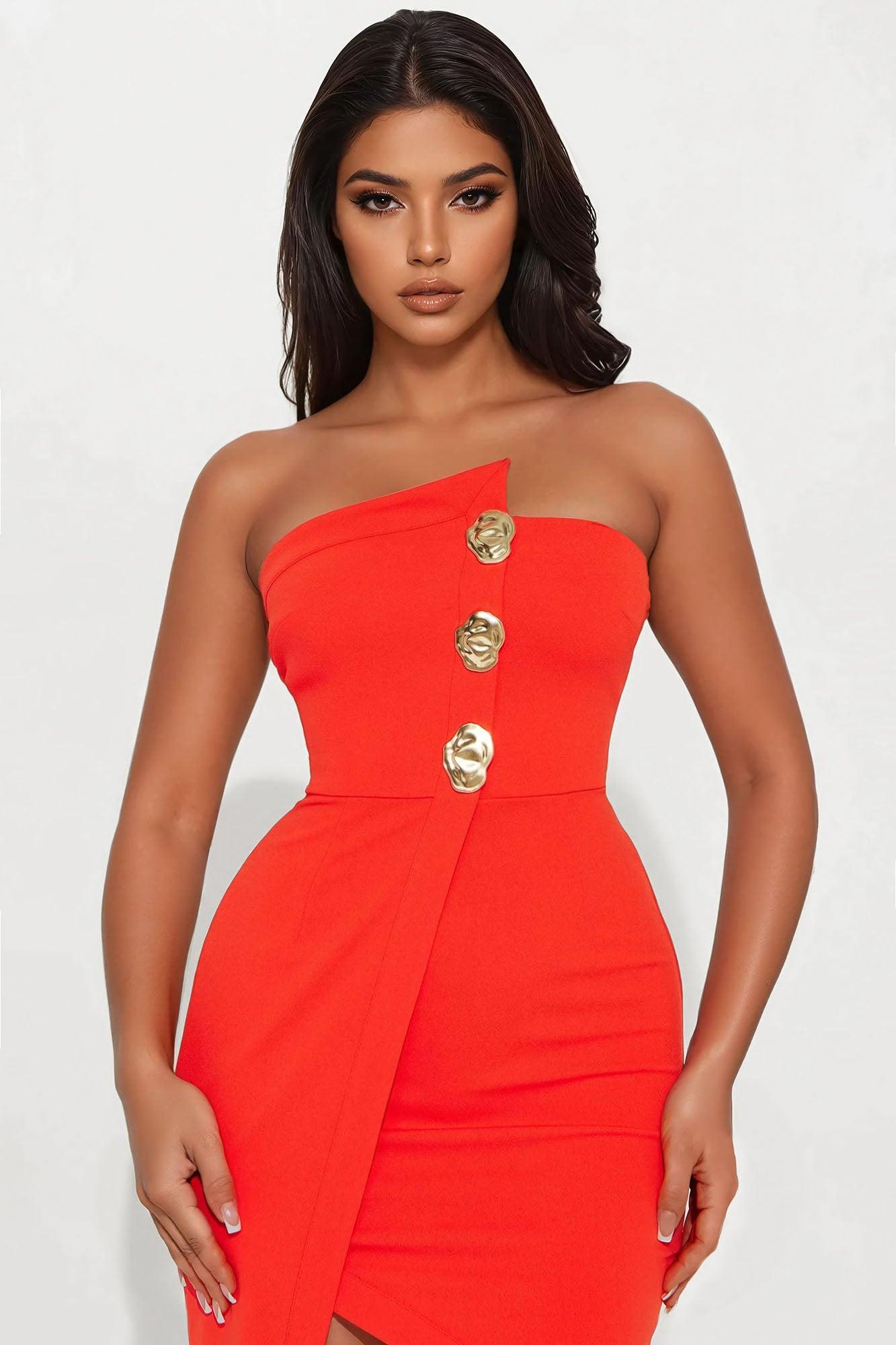 Fine Dining Strapless Midi Dress - Orange Product Image