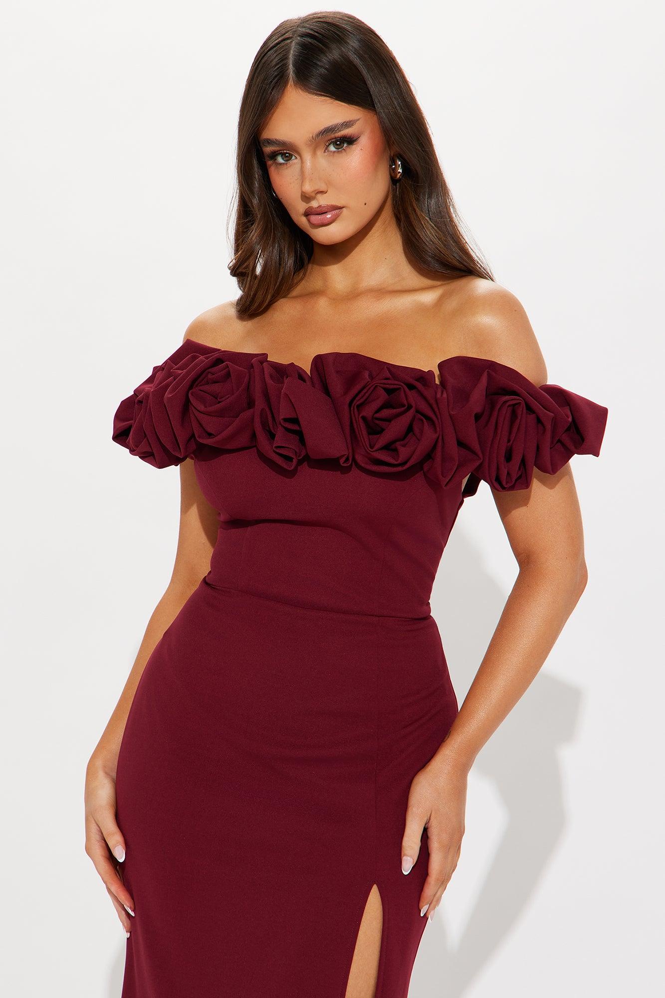 Ericka Floral Off Shoulder Gown - Wine Product Image