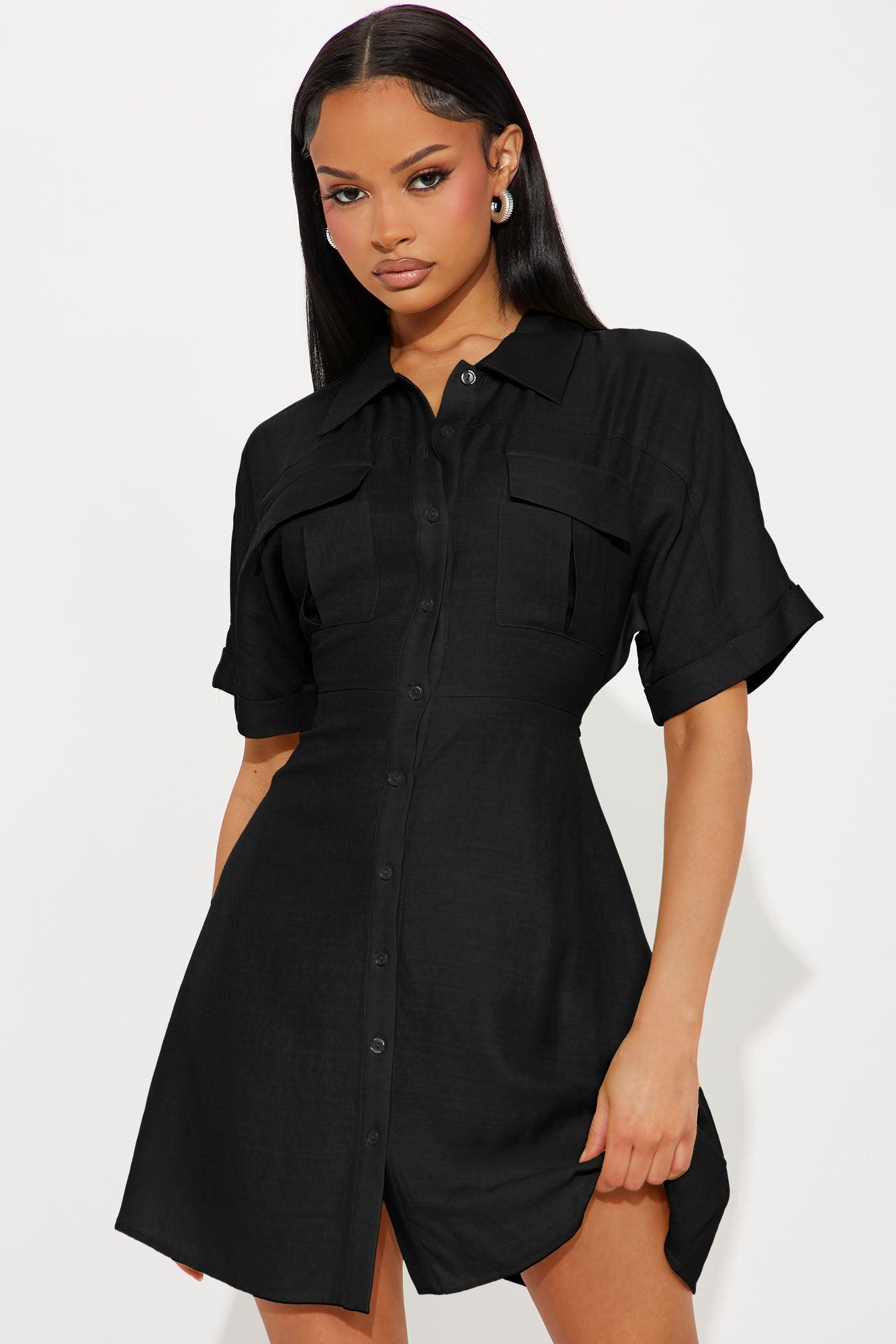 Penny Mini Shirt Dress - Black Female Product Image