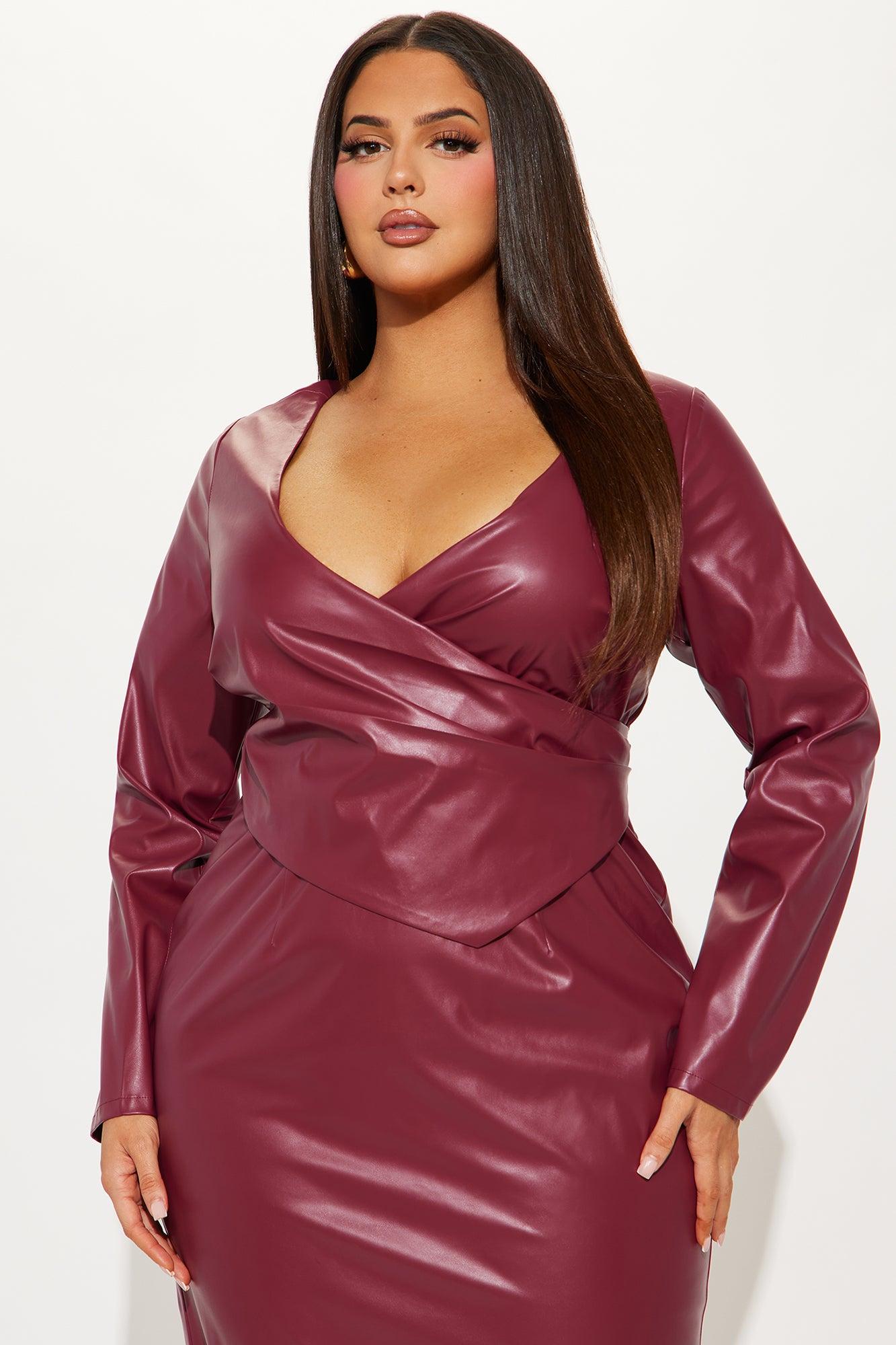 Margot Faux Leather Maxi Dress - Burgundy Product Image