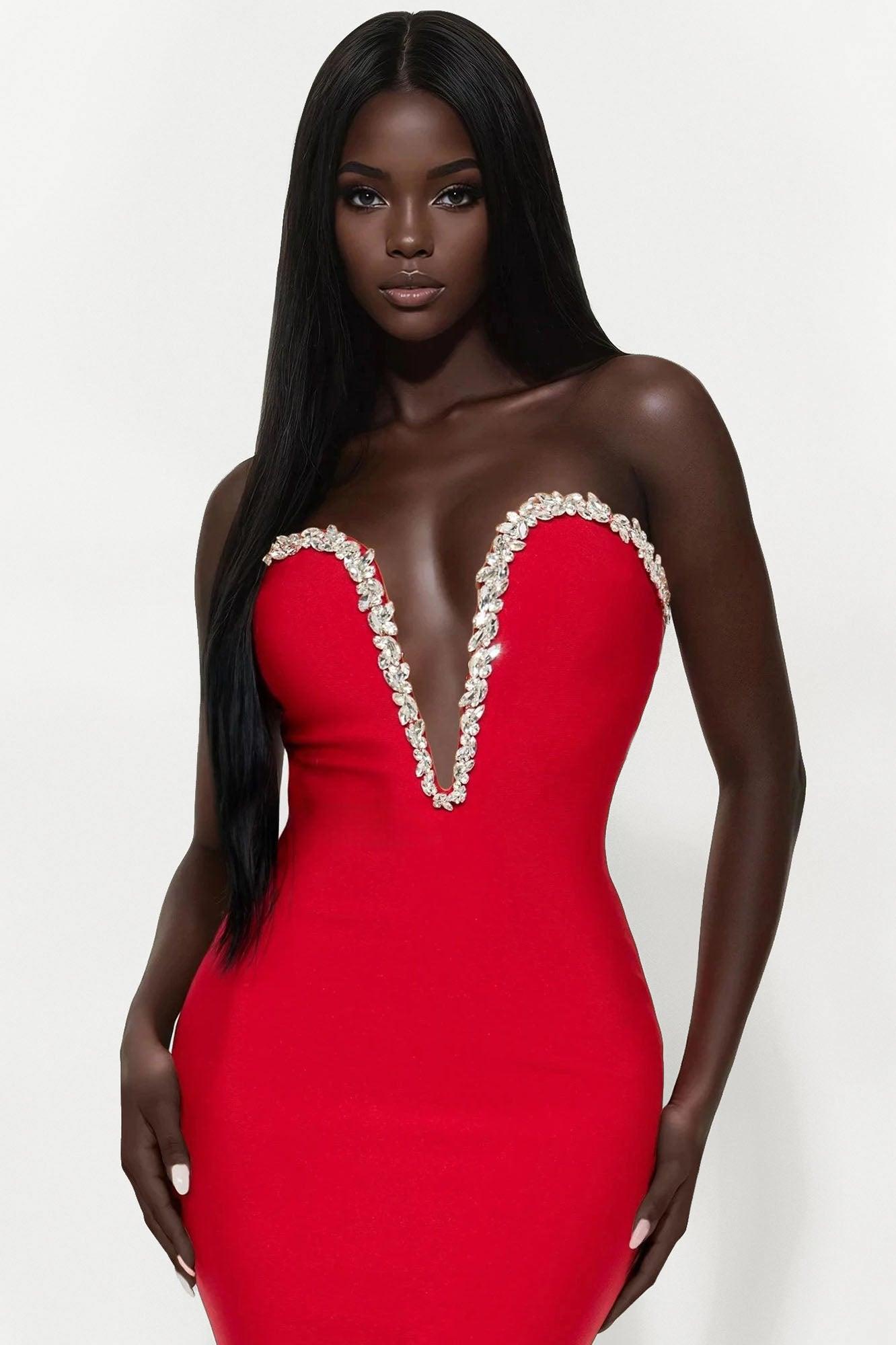 Sweetest Heart Embellished Midi Dress - Red Female Product Image