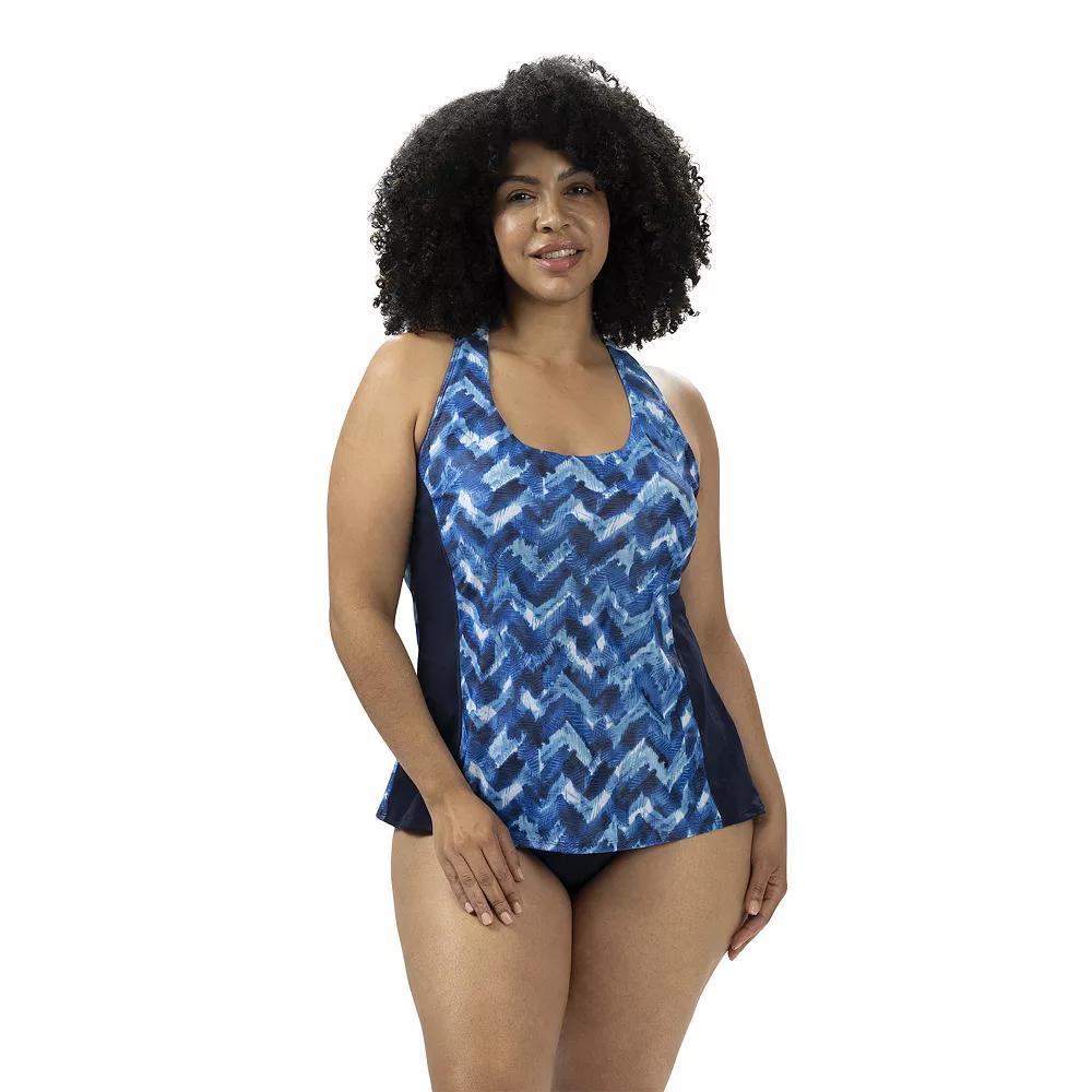 Women's Dolfin Aquashape Printed Twist Back Tankini Swim Top, Size: Small, Blue Product Image