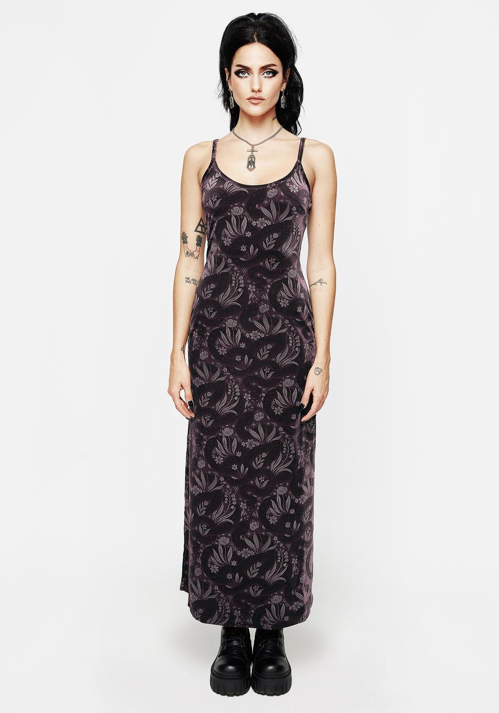Deception Snake Foil Print Velour Maxi Slip Gown Product Image