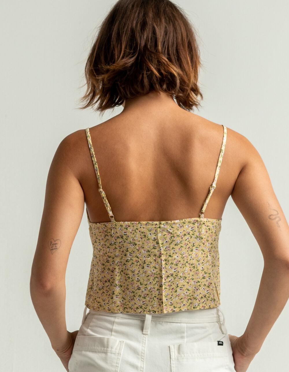SKY AND SPARROW Floral Womens Yellow Double Tie Front Cami - YELLOW Product Image
