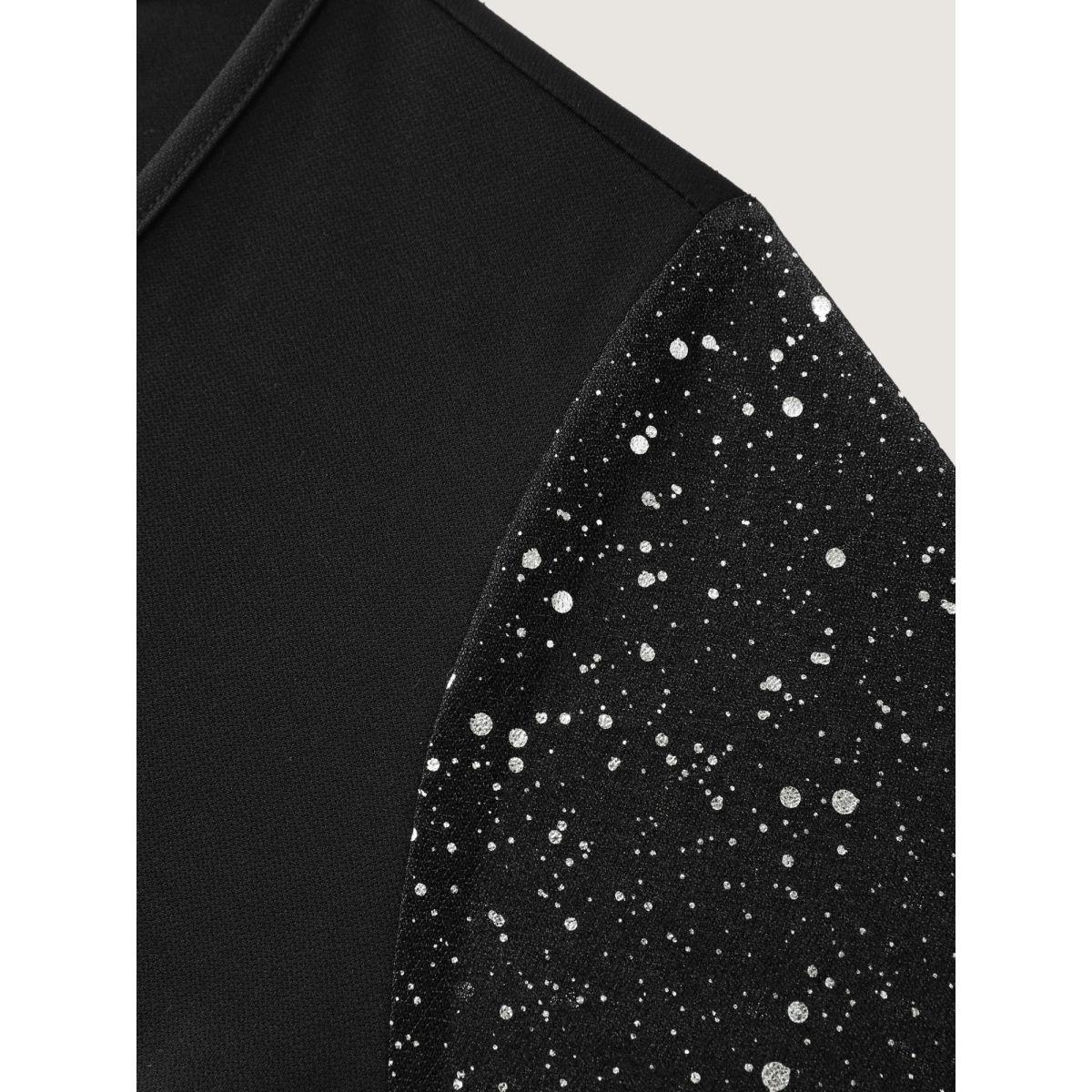 Plus Size Black Shimmery Sleeve Knotted Hem Blouse Women Party&Cocktail Long Sleeve Flat collar with V-notch Party Blouses BloomChic 18-20/2X Product Image