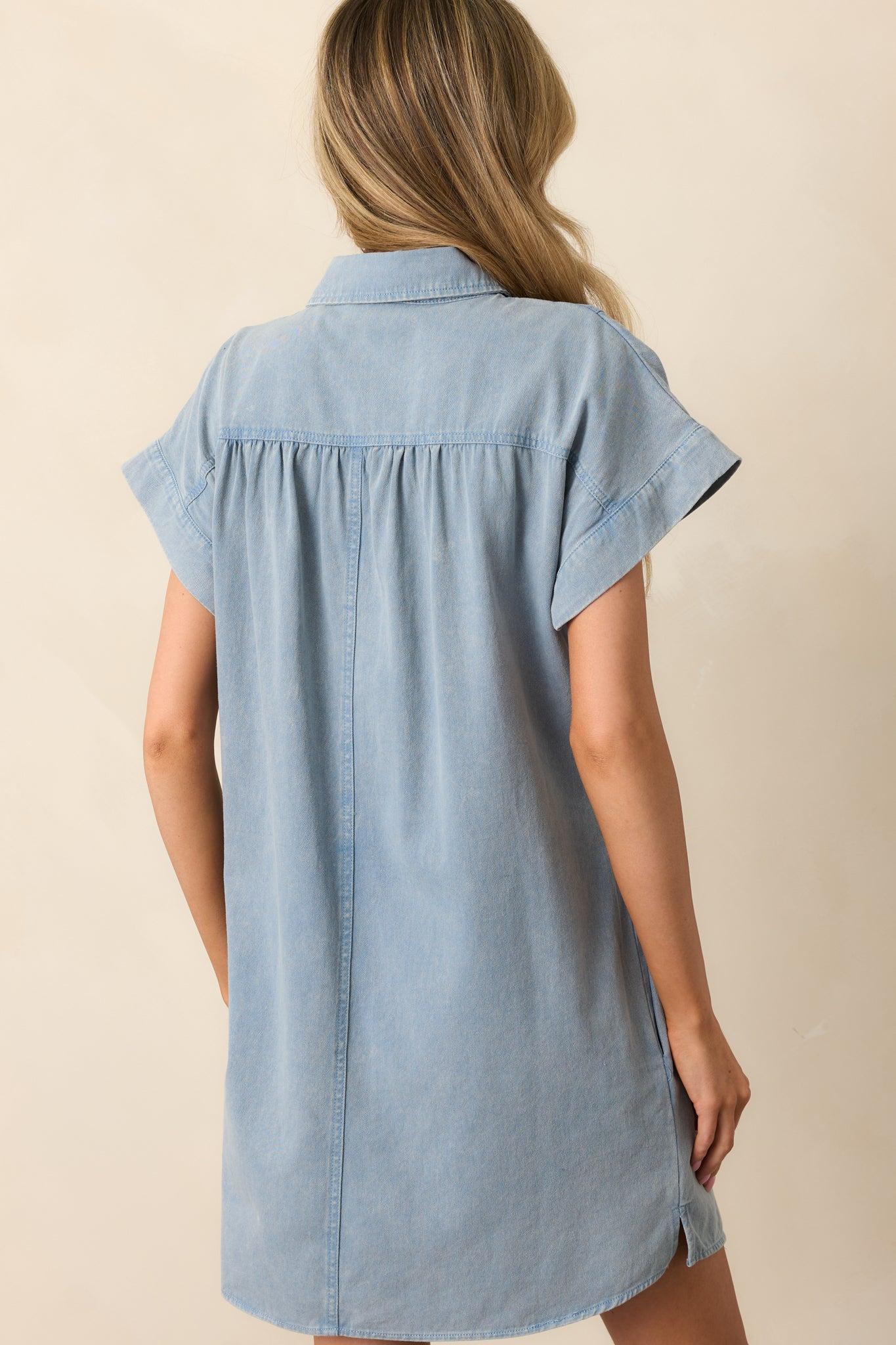 Perfect Afternoon Light Wash Short Sleeve Denim Mini Dress Product Image