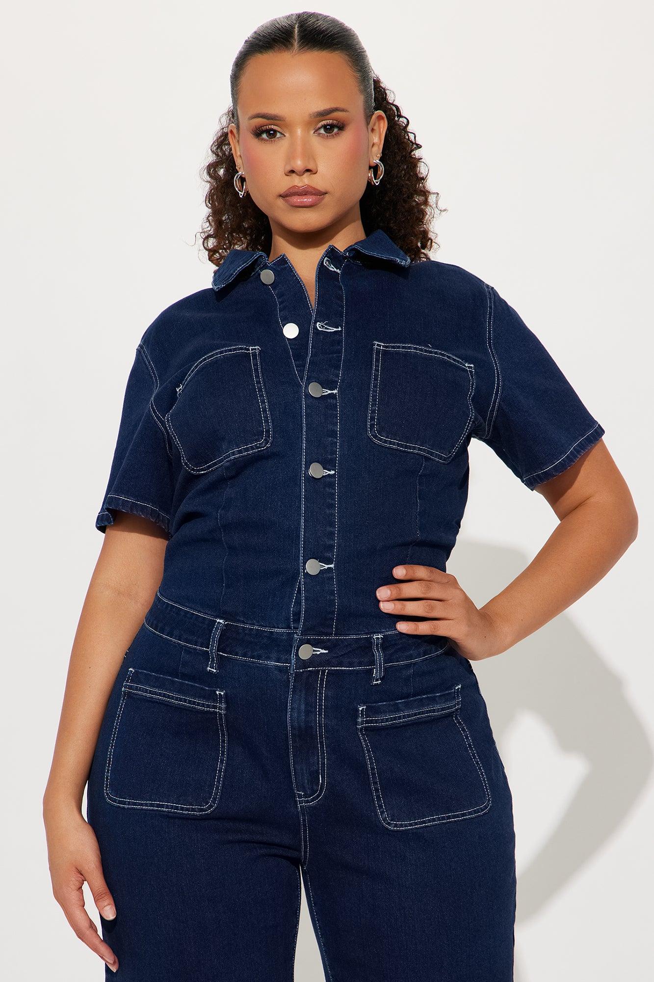 Adrianna Denim Jumpsuit - Dark Wash Product Image
