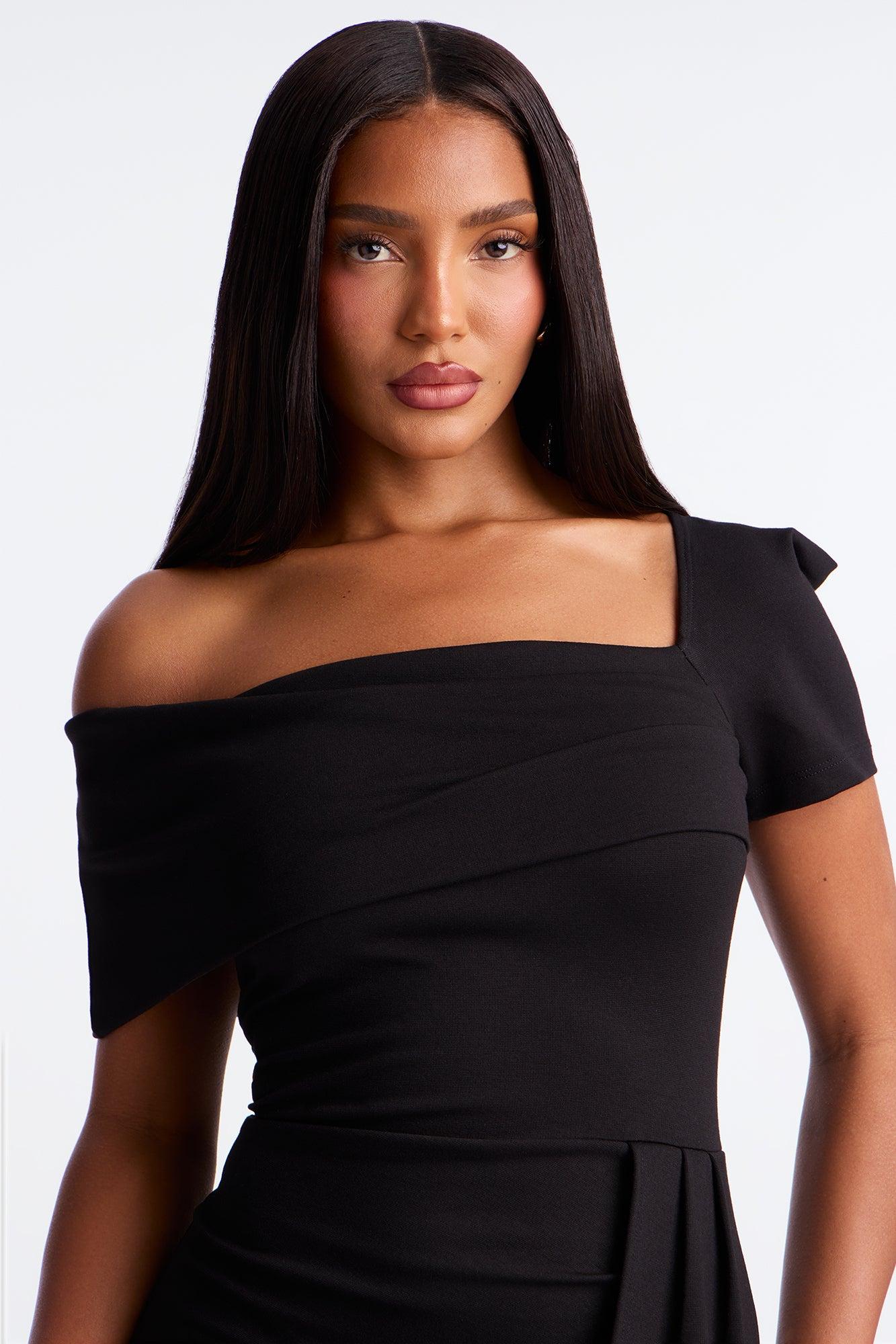 Sadie Short Sleeve Body Sculpting Ponte Midi Dress - Black Female Product Image