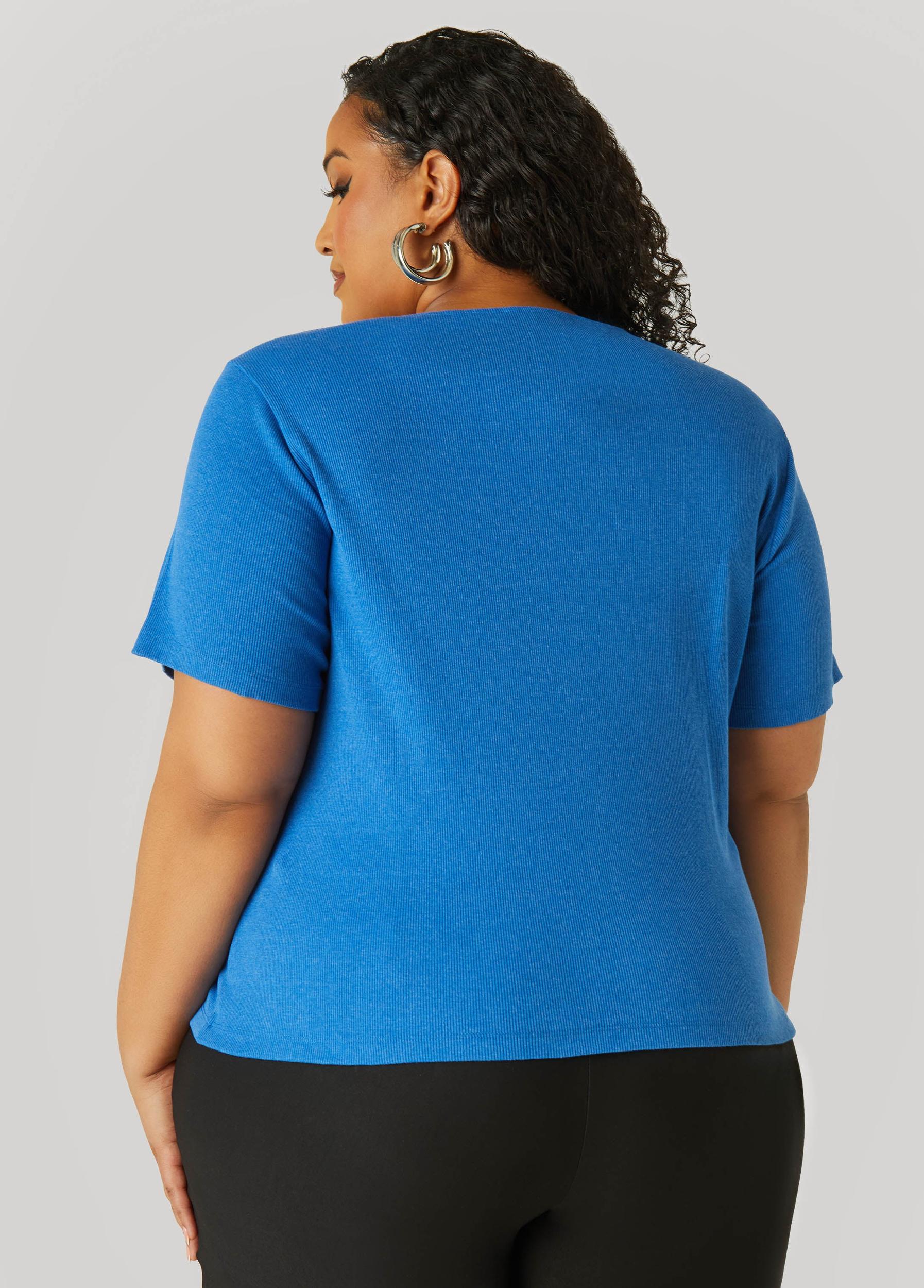 Plus Size Crystal Keyhole Ribbed Top Ashley Stewart Product Image
