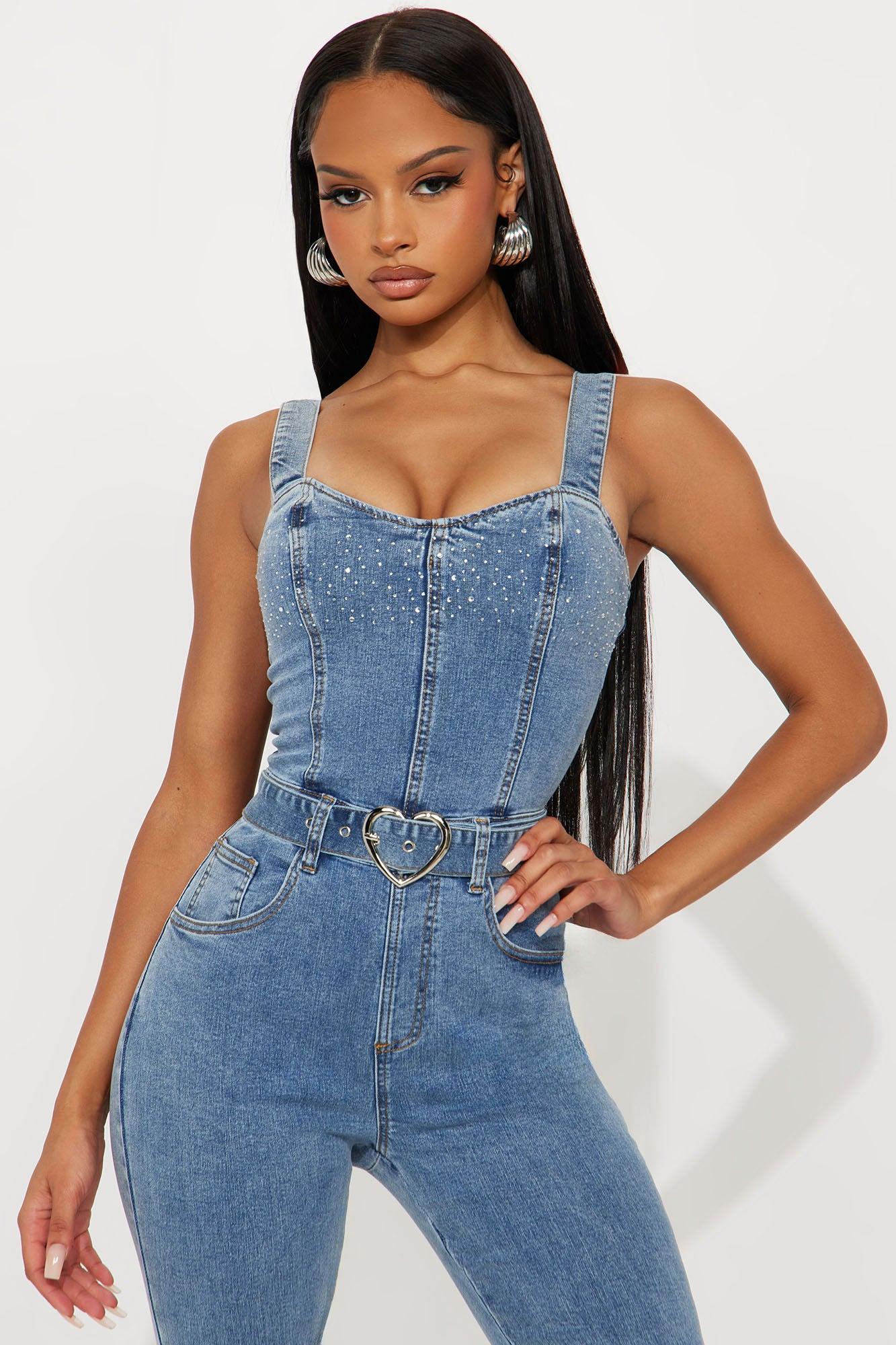 Star Dazzle Embellished Denim Jumpsuit - Denim Female Product Image