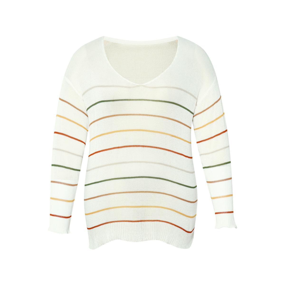 Plus Size Rainbow Striped Mesh Lightweight Pullover Multicolor Women Casual Loose Long Sleeve Open Front Everyday Pullovers BloomChic 28/5X Product Image