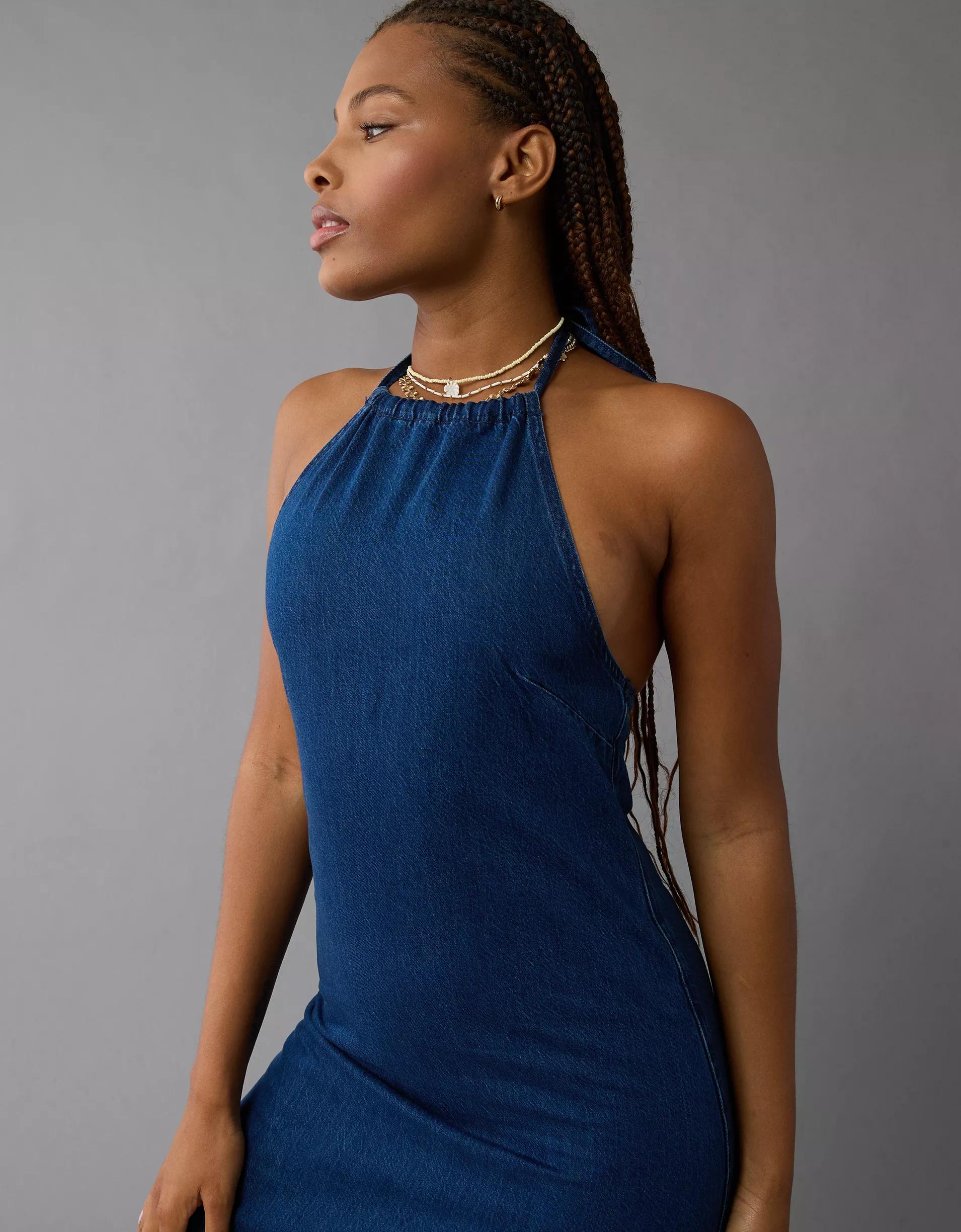 AE Denim Halter Shift Midi Dress Product Image