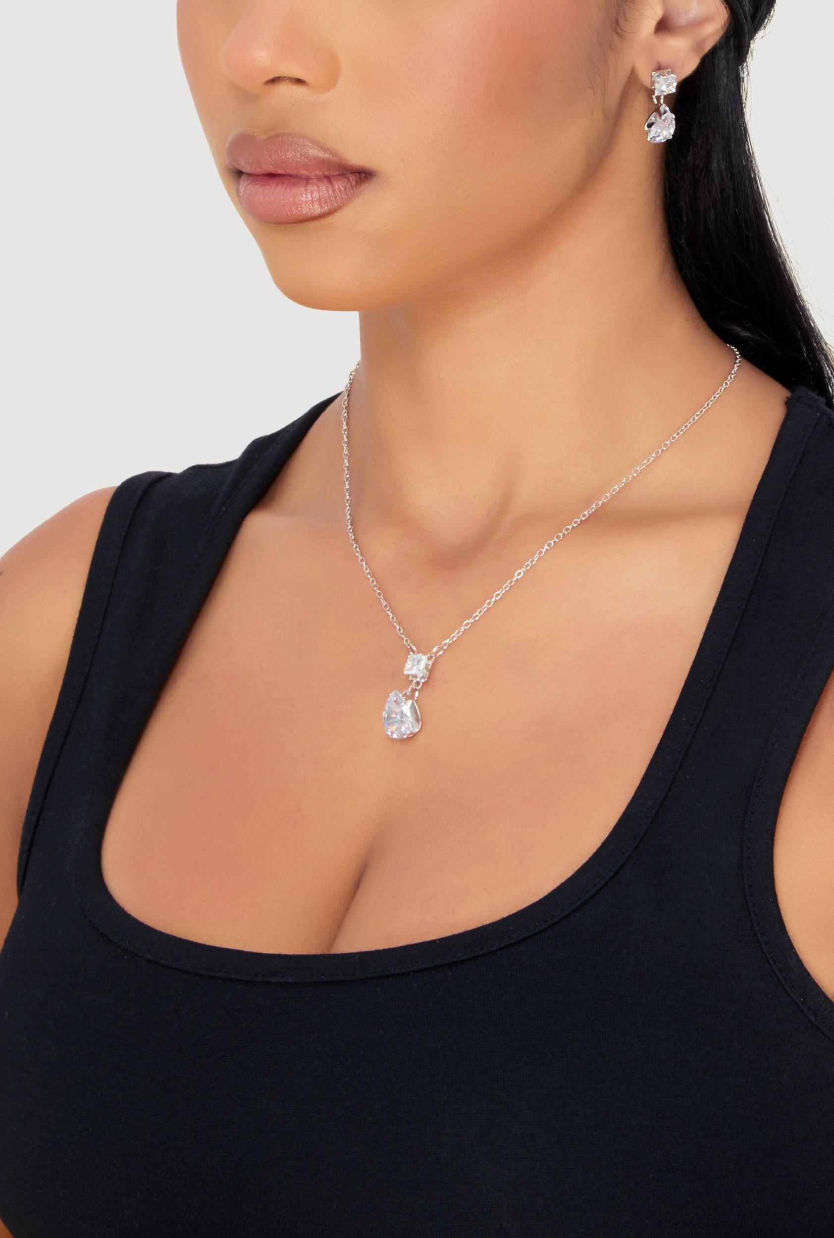 Teardrop Rhinestone Necklace and Drop Earrings Male Product Image