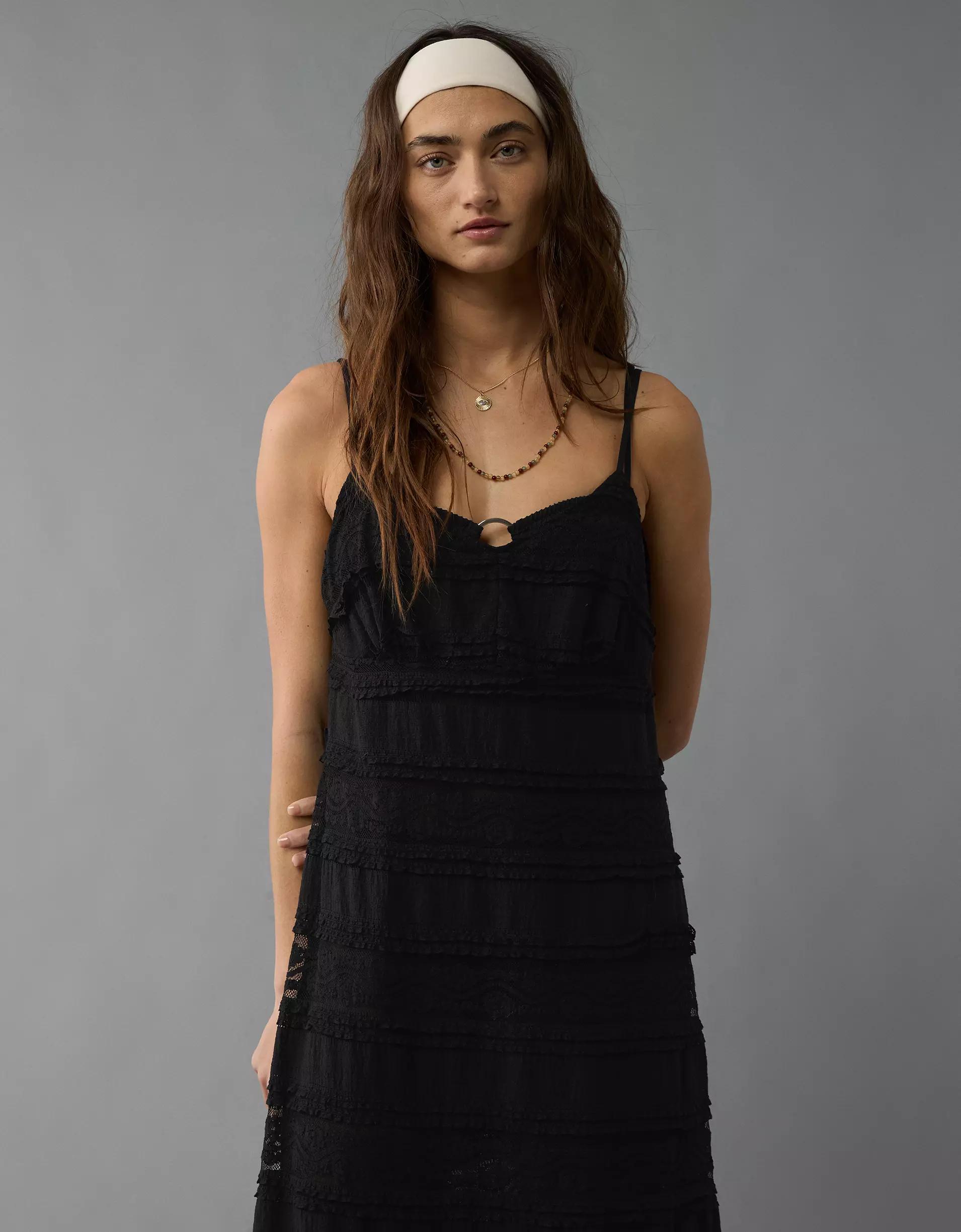 AE Lace V-Neck Tiered Midi Dress Product Image