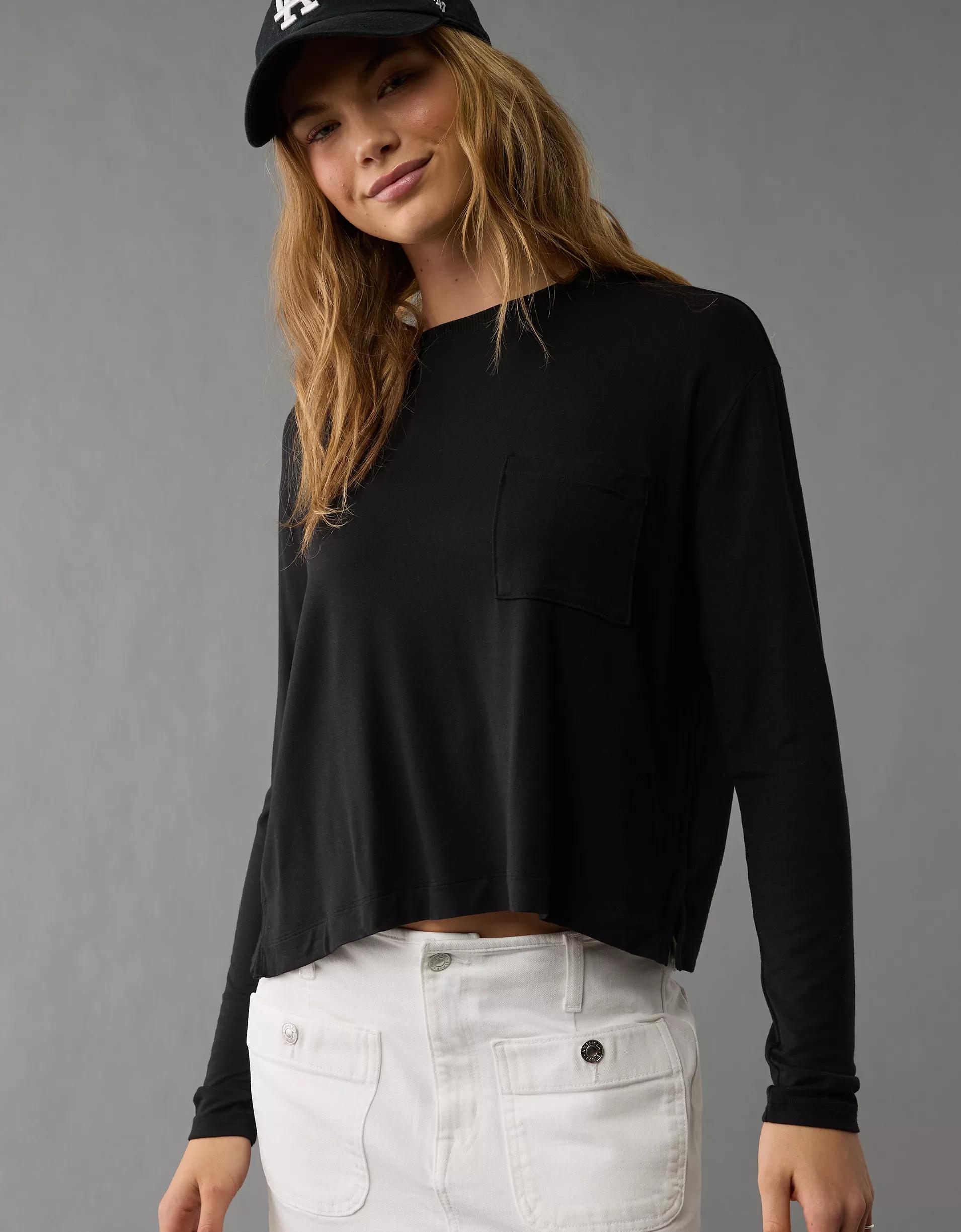 AE Soft & Sexy Long-Sleeve Pocket T-Shirt Product Image