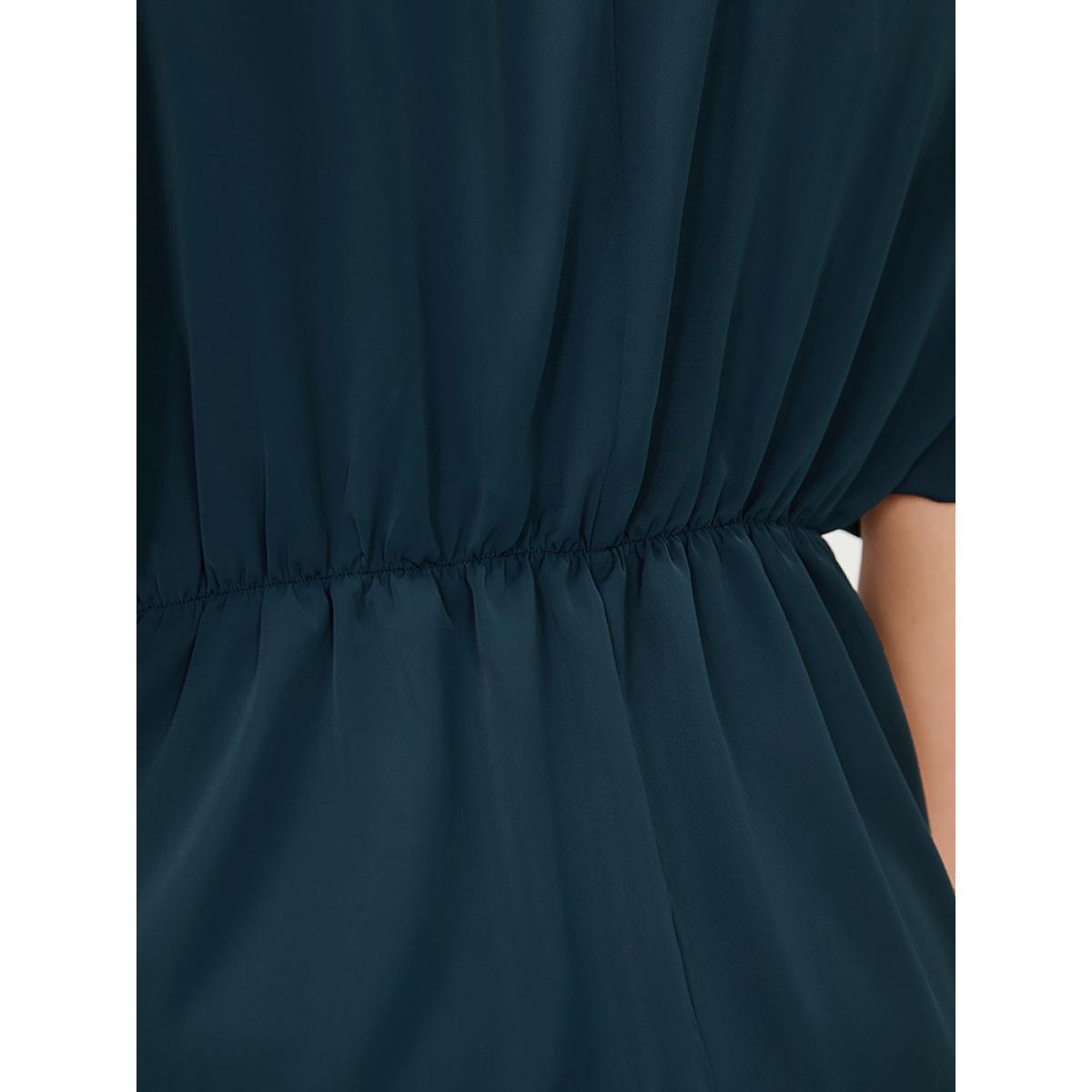 Plus Size Indigo Plain Twist Front Dolman Sleeve Asymmetrical Hem Blouse Women Office Short sleeve V-neck Dailywear Blouses BloomChic 26/4X Product Image