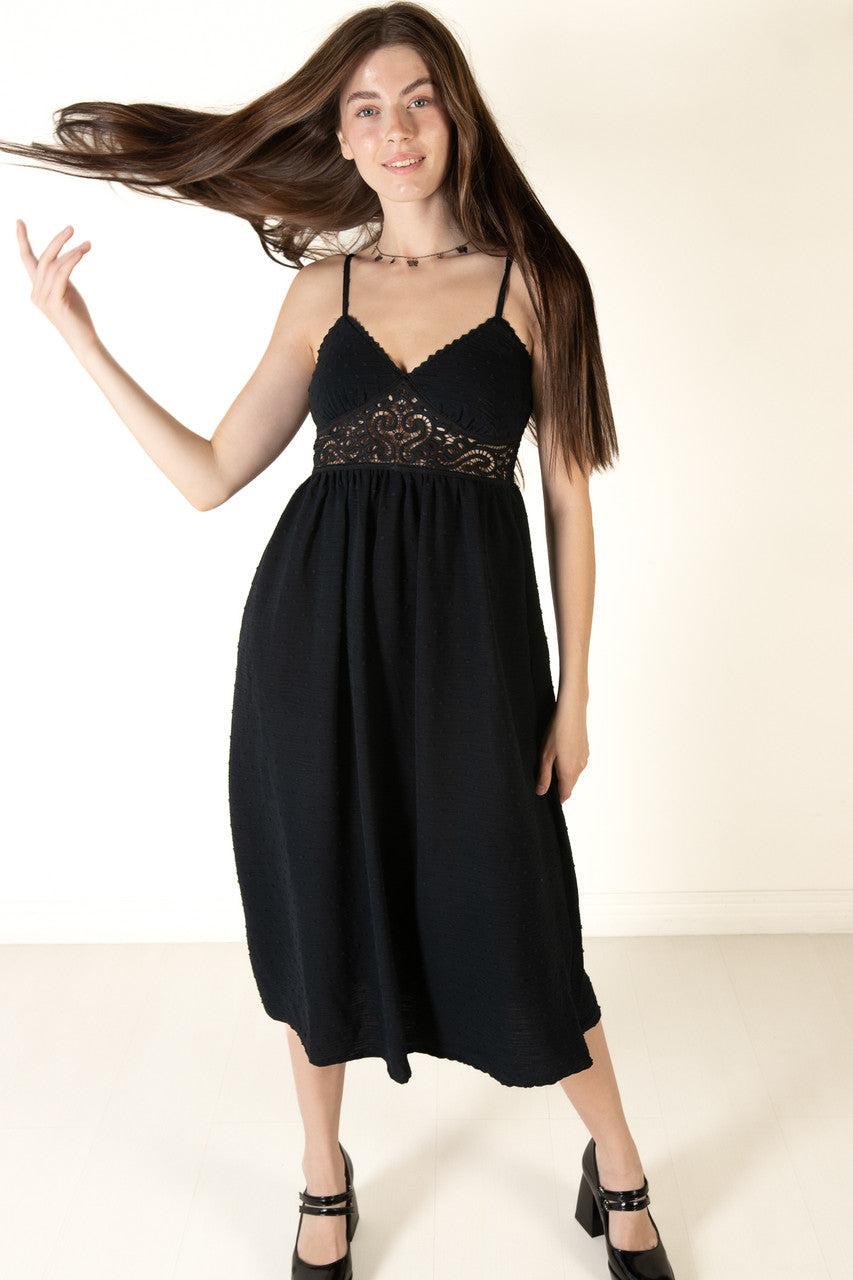 Black Crochet Waist Maxi Dress Product Image