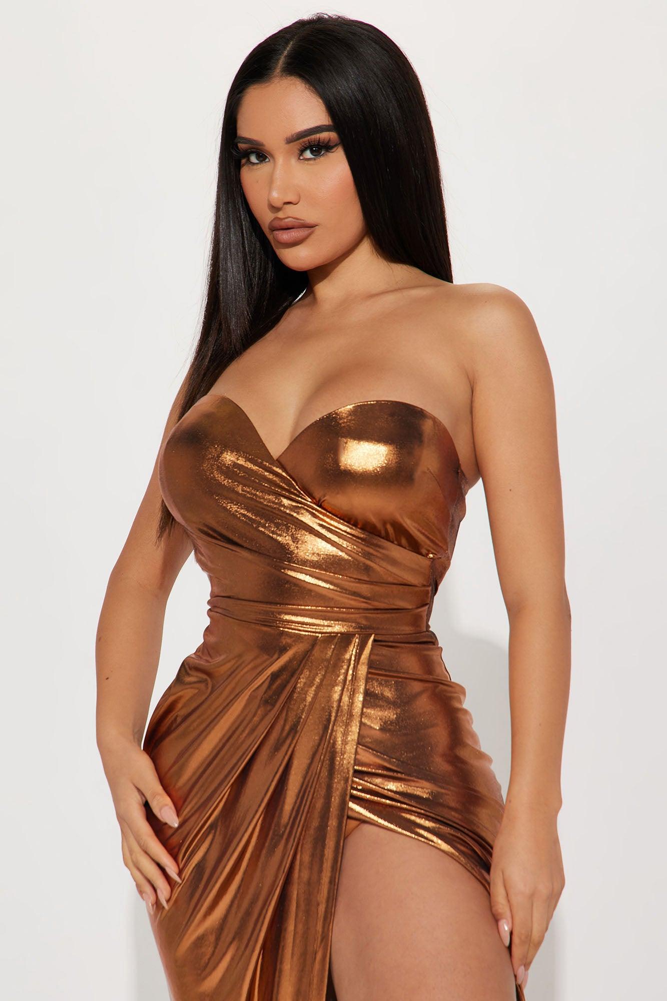 Sweet Heart Metallic Maxi Dress - Bronze Product Image